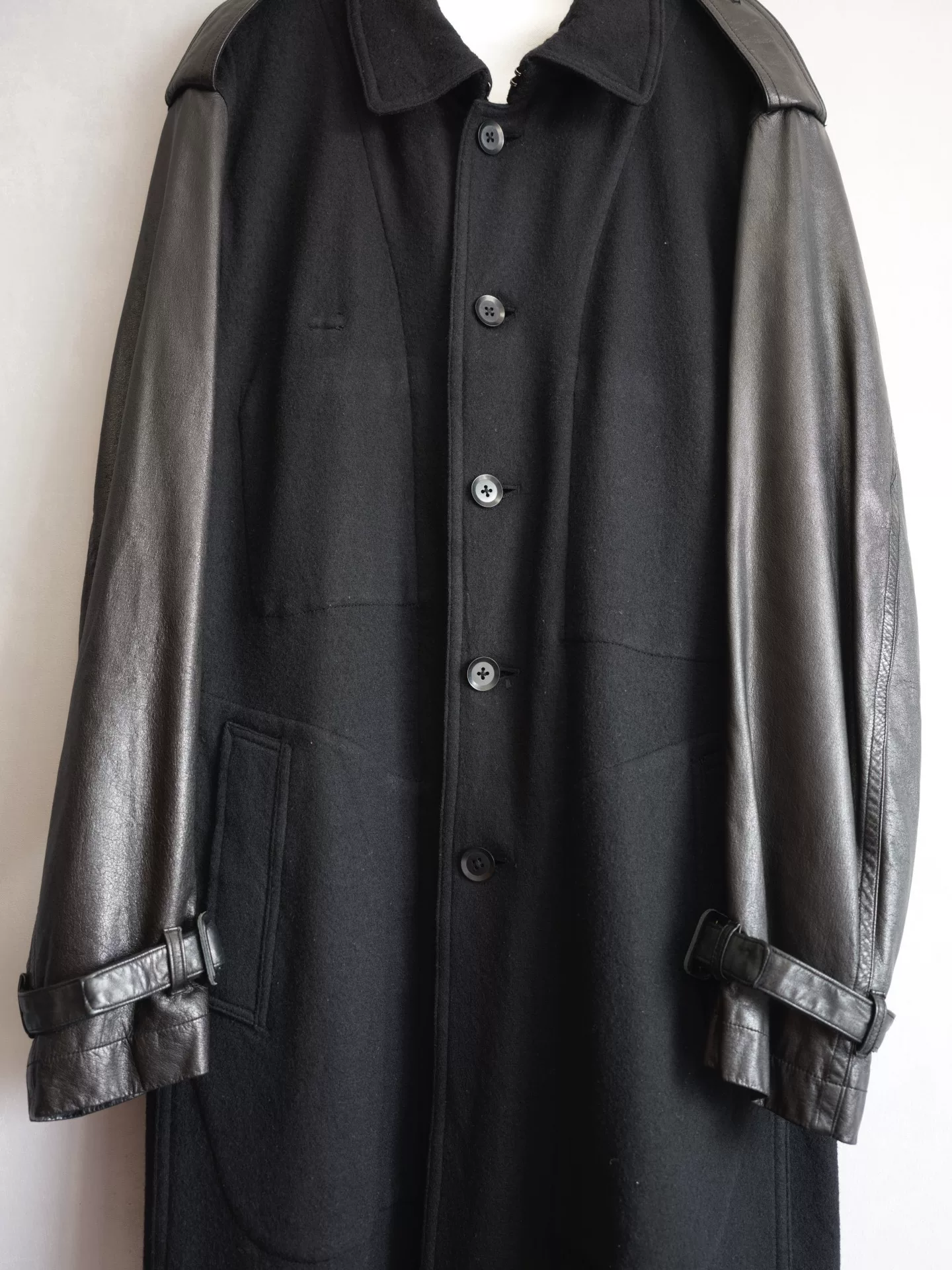 Yohji Yamamoto 12AW Leather Sleeve Wool Coat — back
