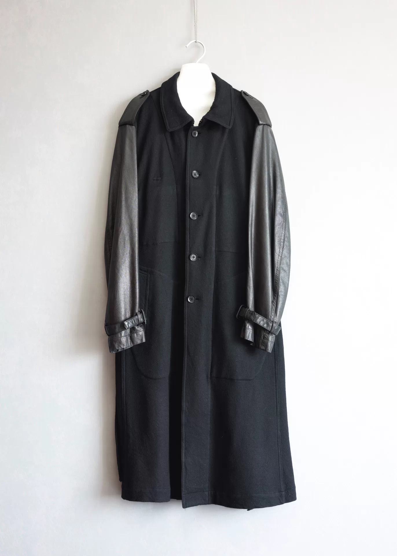 Yohji Yamamoto 12AW Leather Sleeve Wool Coat