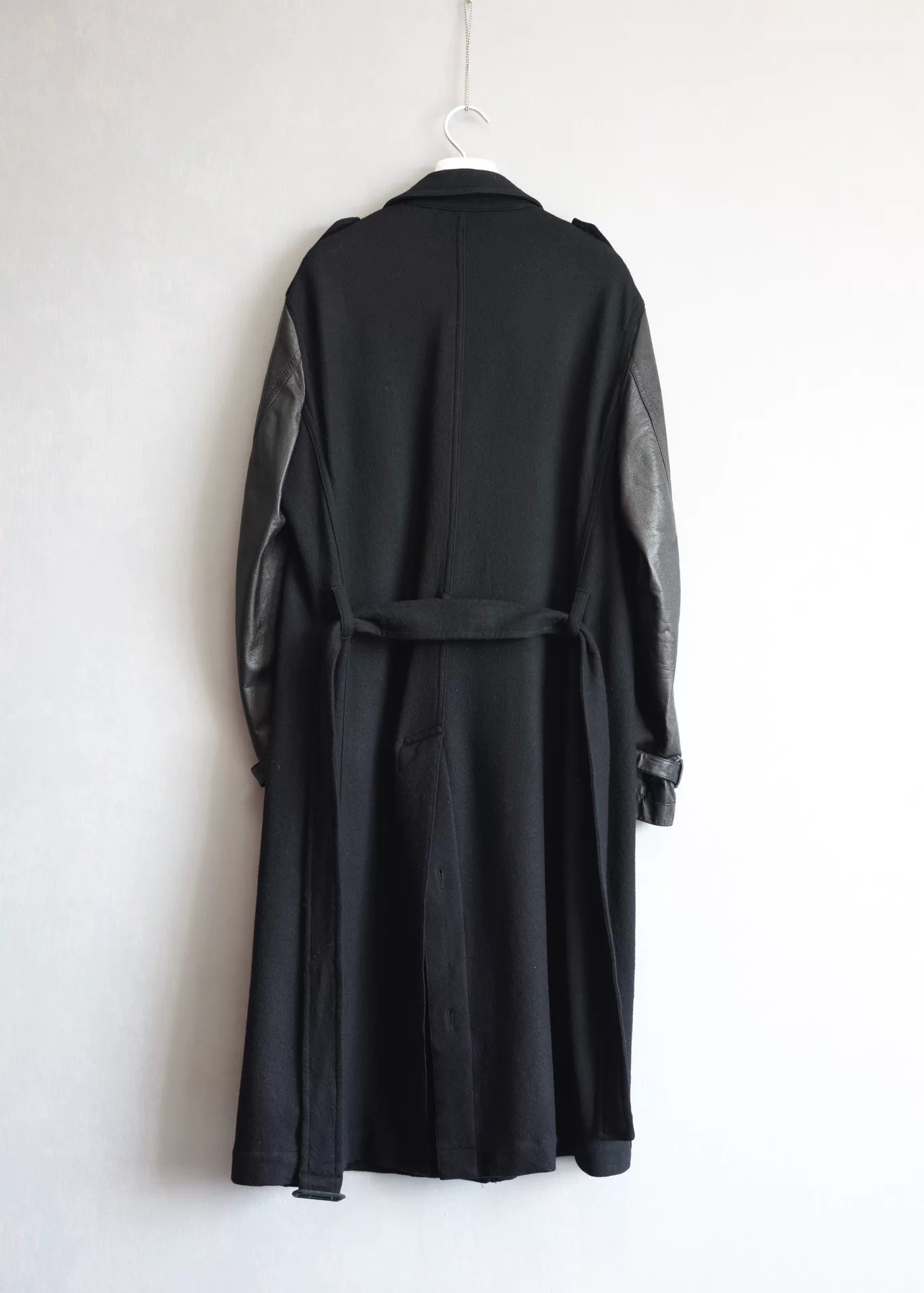 Yohji Yamamoto 12AW Leather Sleeve Wool Coat — front