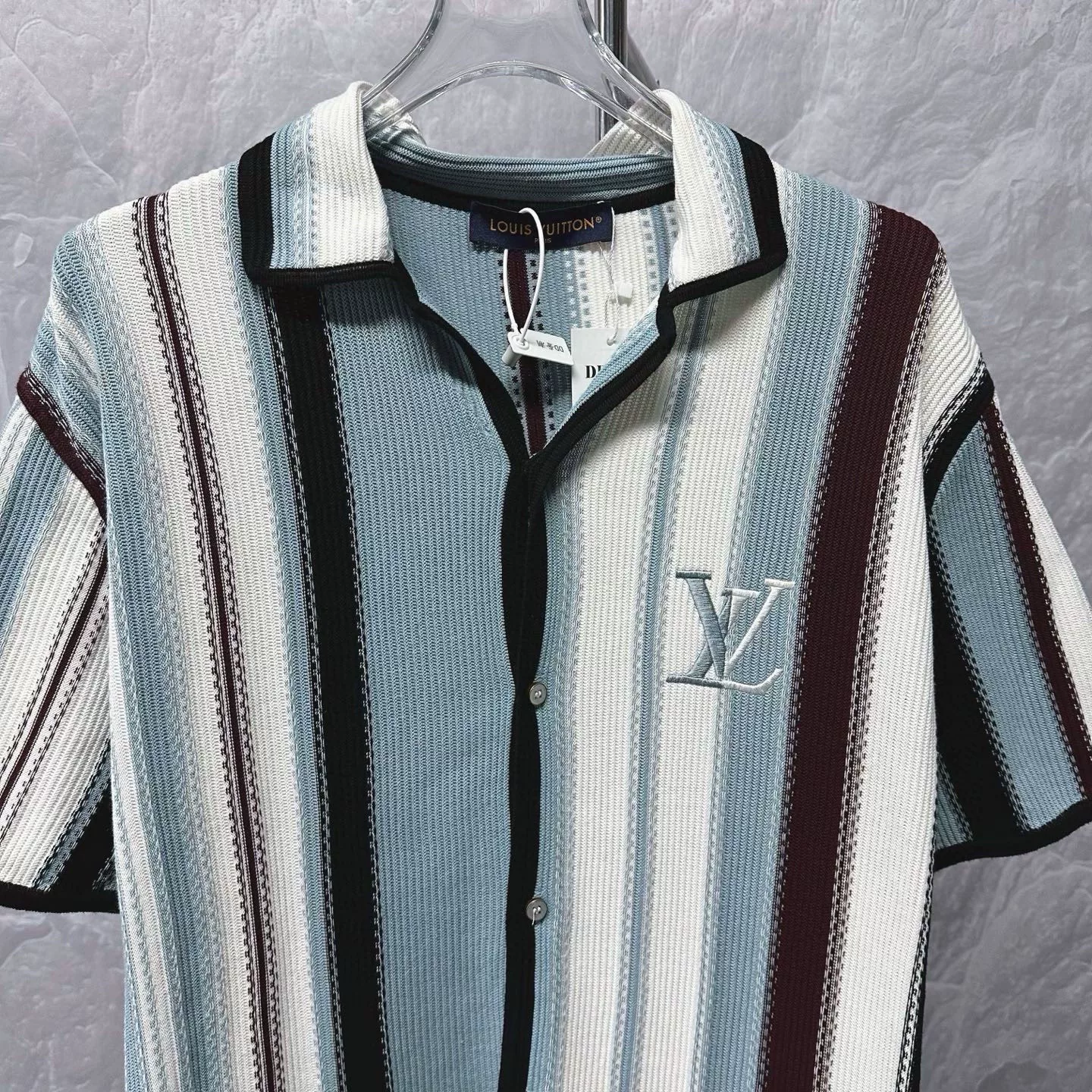 Louis Vuitton Striped Knit Short Sleeve Shirt — front