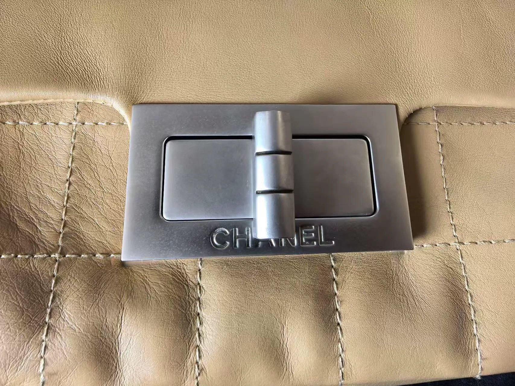 Chanel Vintage 2.55 Tan Leather Bag — label