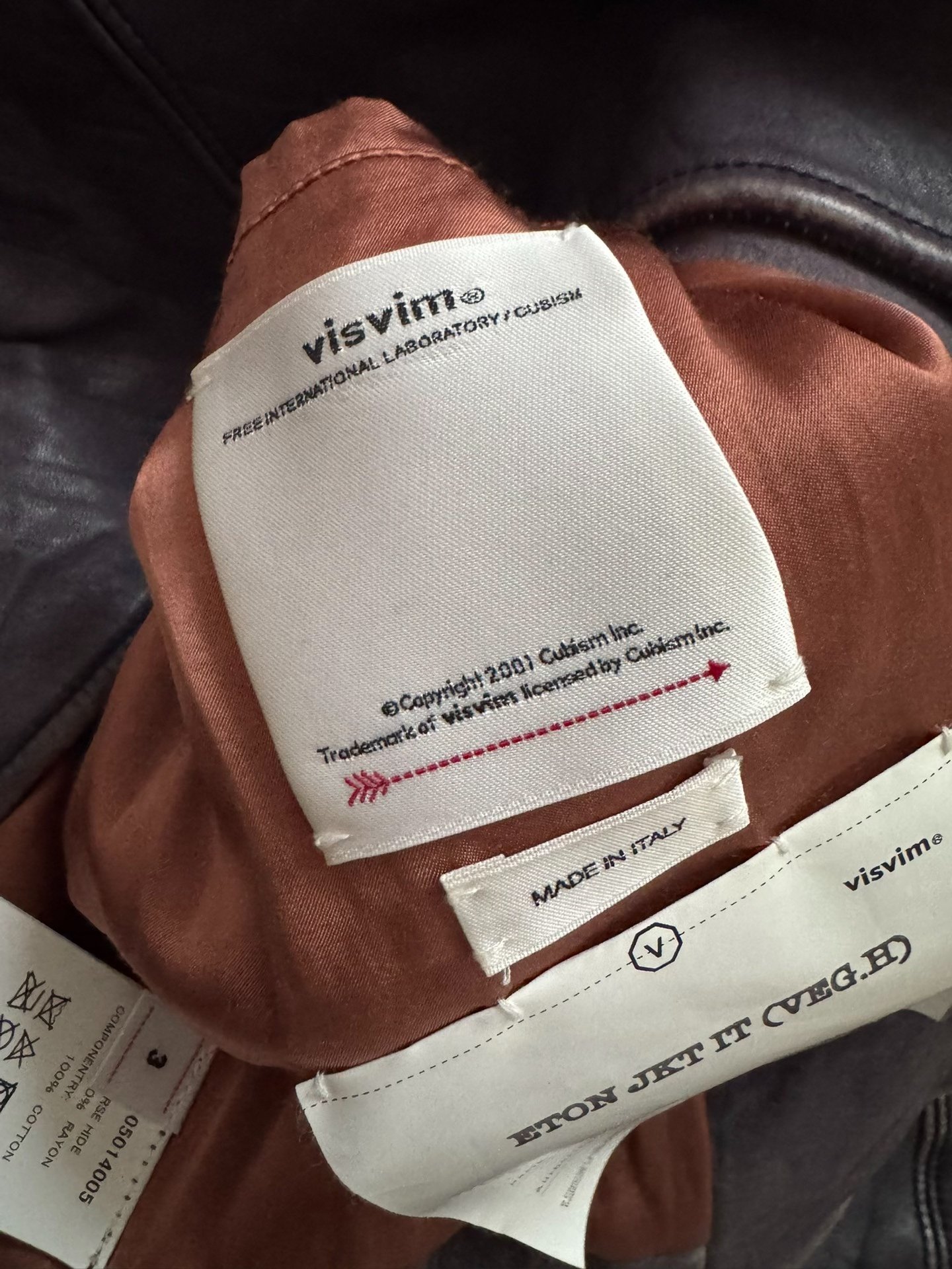 VISVIM 22SS Eton Navy Horse Leather Jkt — label