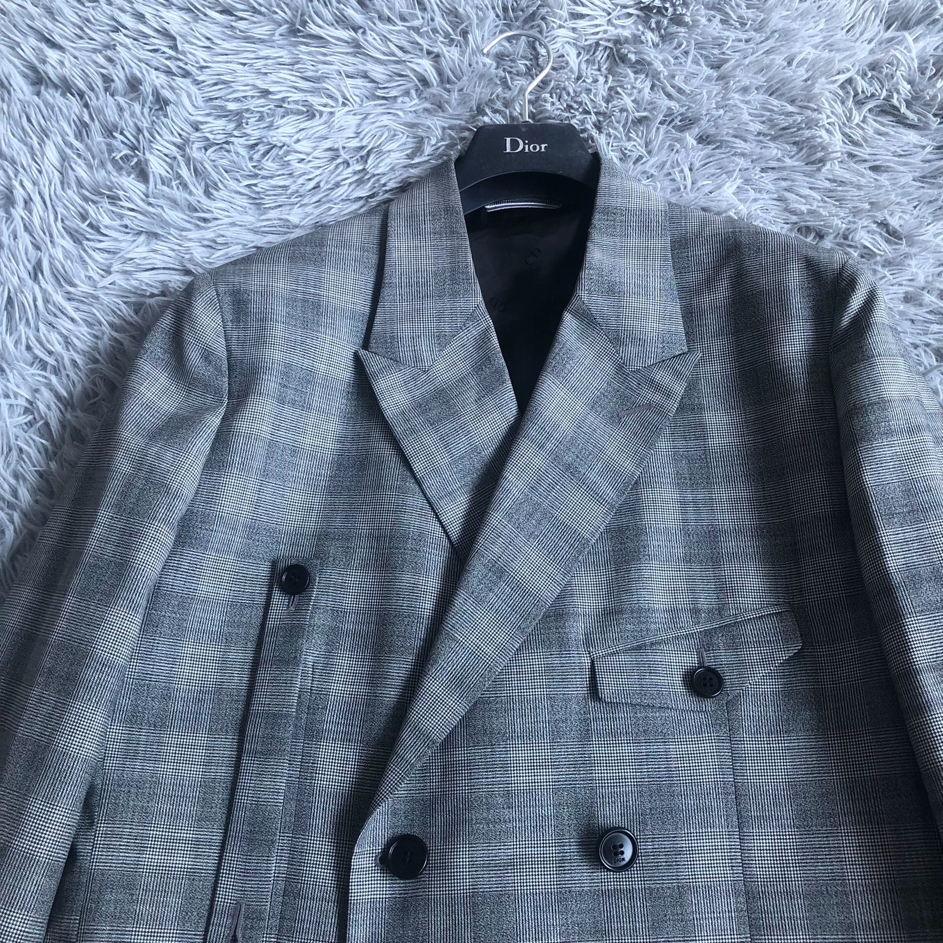Dior Gray Checkered Double-Breasted Blazer — front