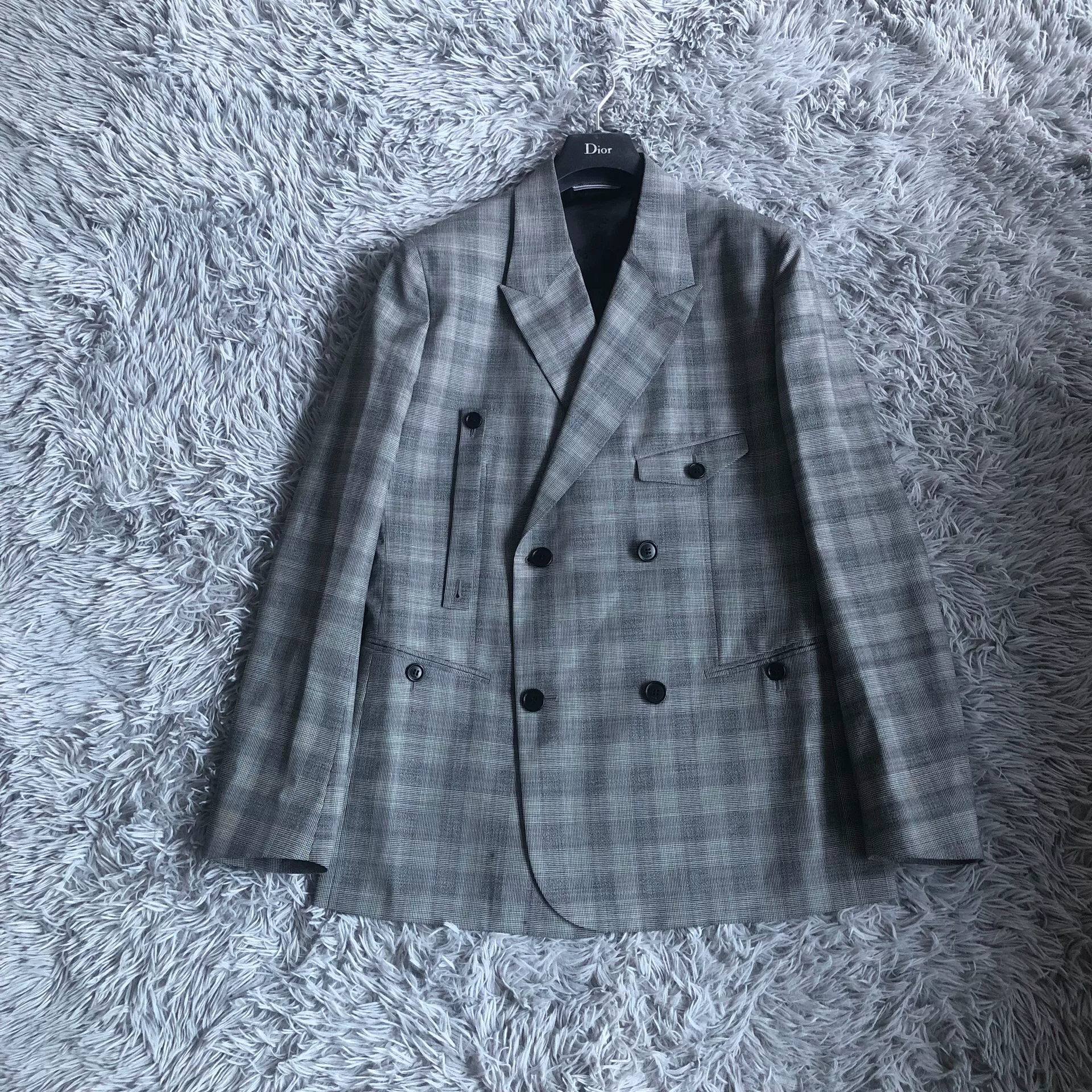 Dior Gray Checkered Double-Breasted Blazer