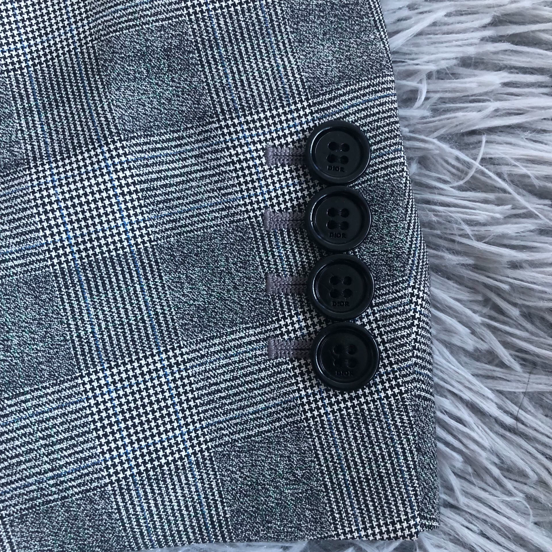 Dior Gray Checkered Double-Breasted Blazer — back