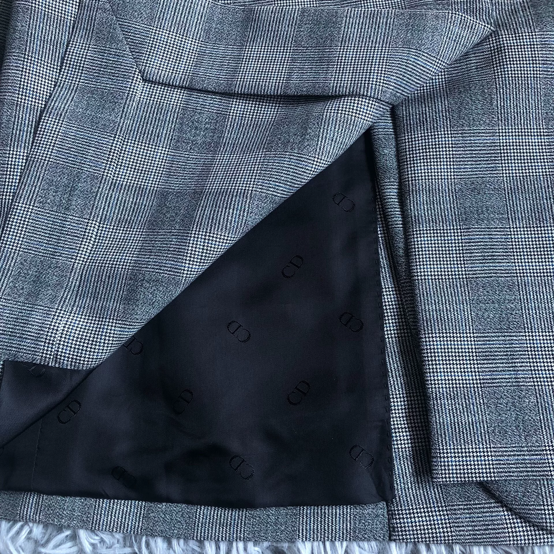 Dior Gray Checkered Double-Breasted Blazer — label