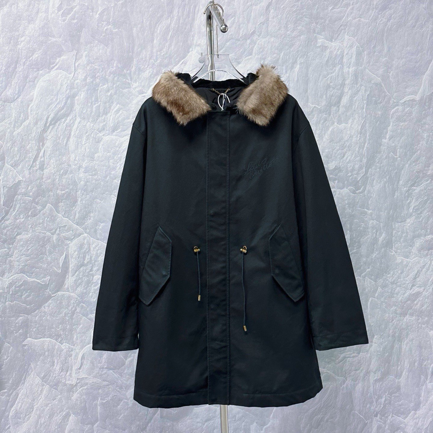 Louis Vuitton SS25 Embroidered Fur Collar Coat