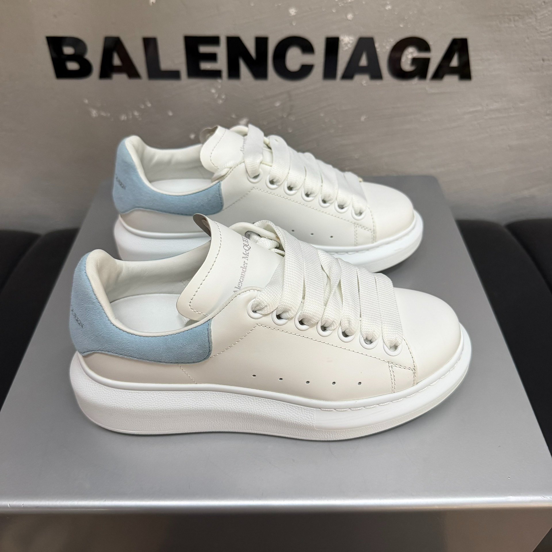 Balenciaga White Blue Suede Sneakers 35 — back