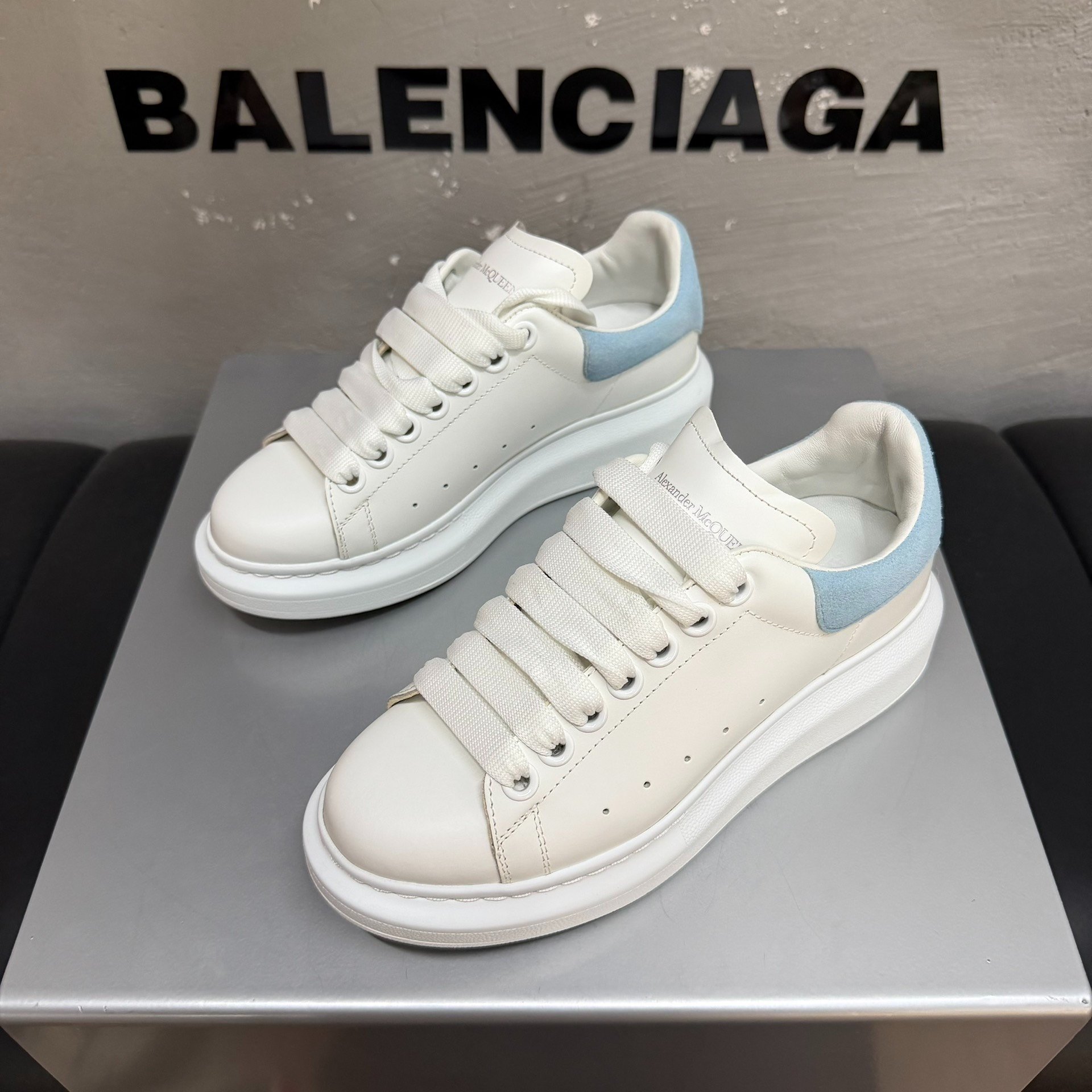 Balenciaga White Blue Suede Sneakers 35