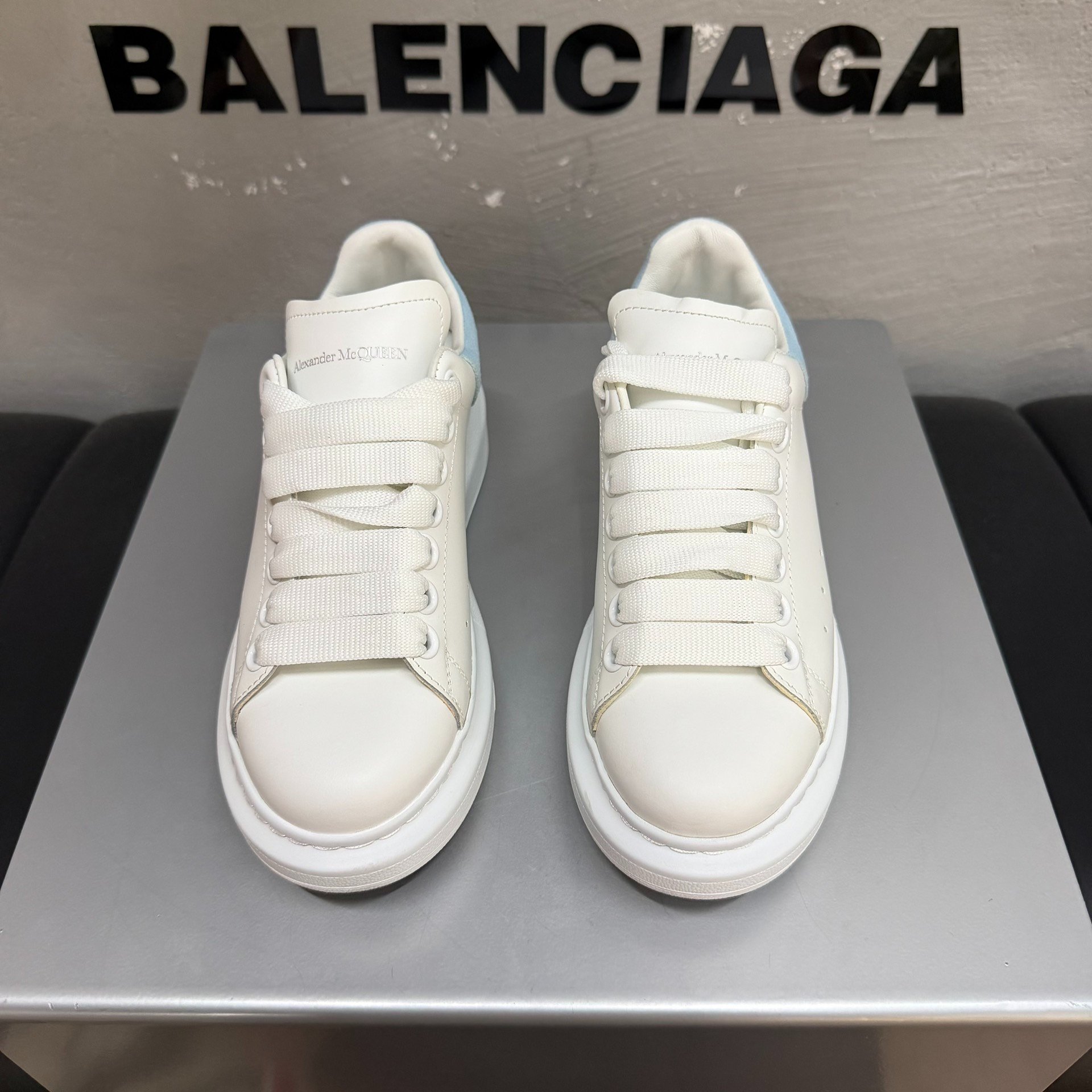 Balenciaga White Blue Suede Sneakers 35 — front