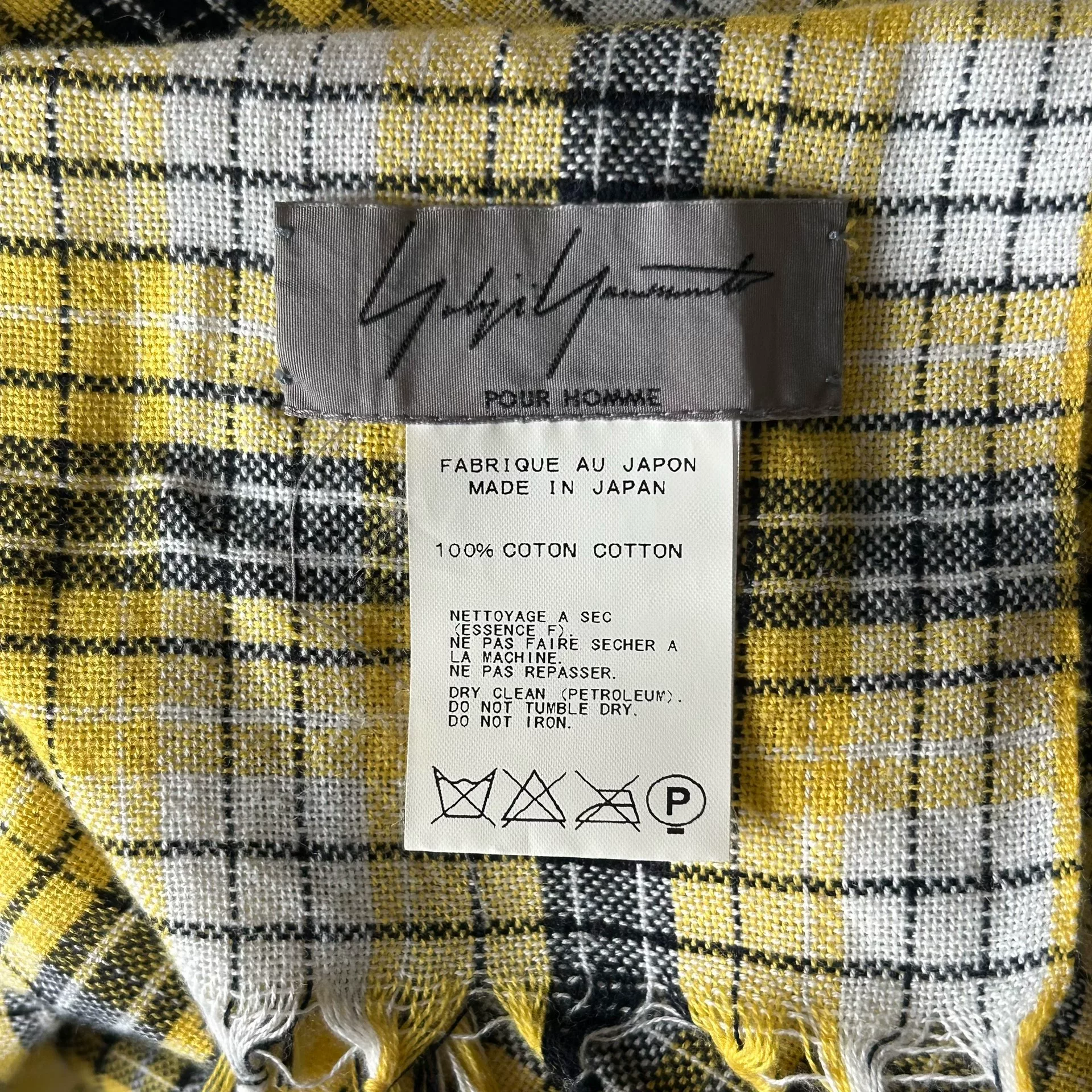 Yohji Yamamoto 13SS Yellow Plaid Scarf — label