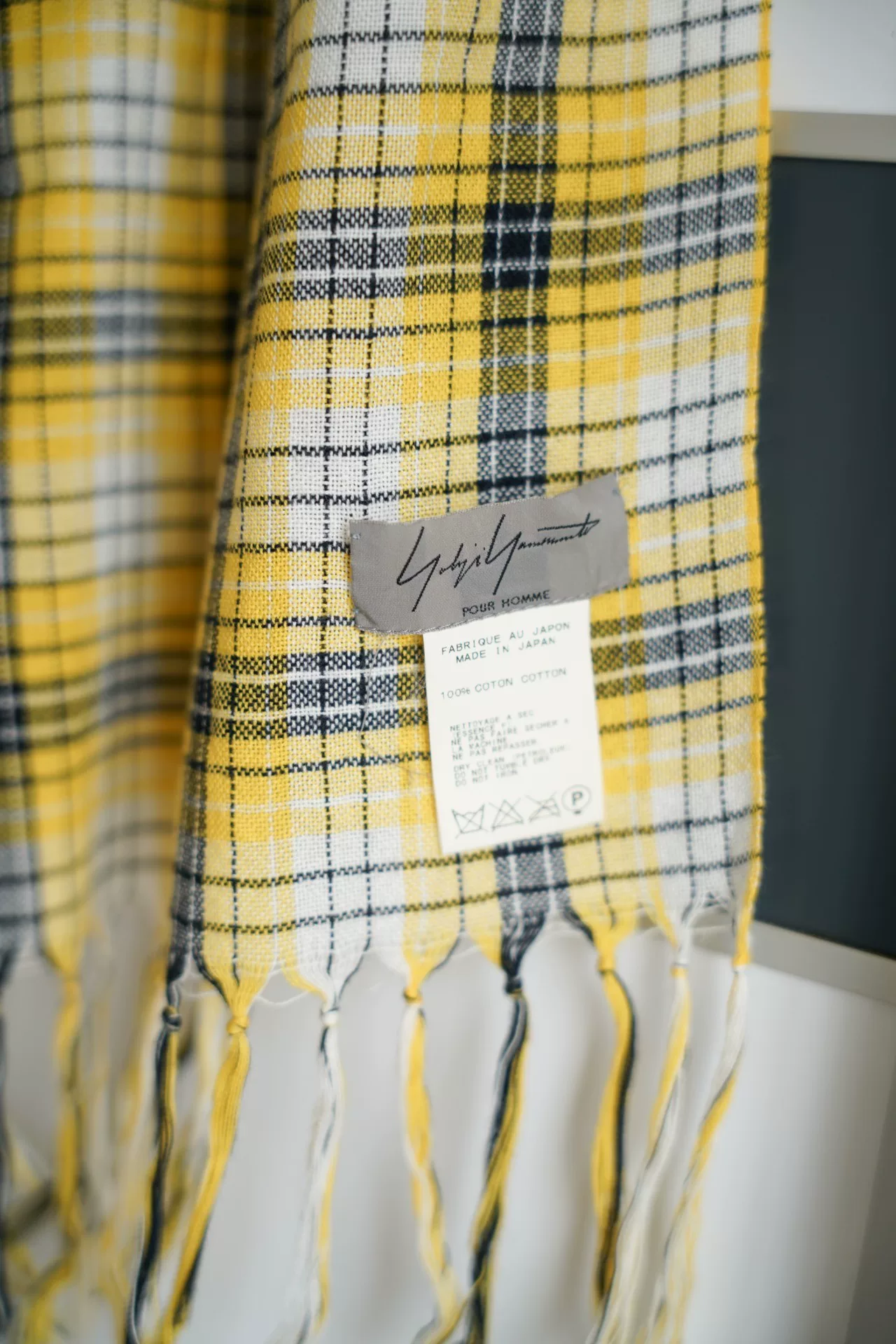 Yohji Yamamoto 13SS Yellow Plaid Scarf — detail