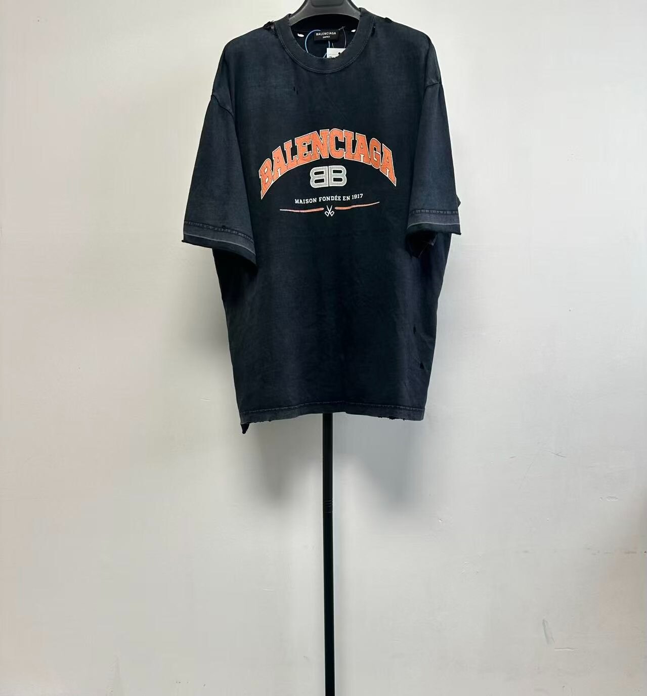 Balenciaga BB Logo Distressed Short-Sleeve T-Shirt