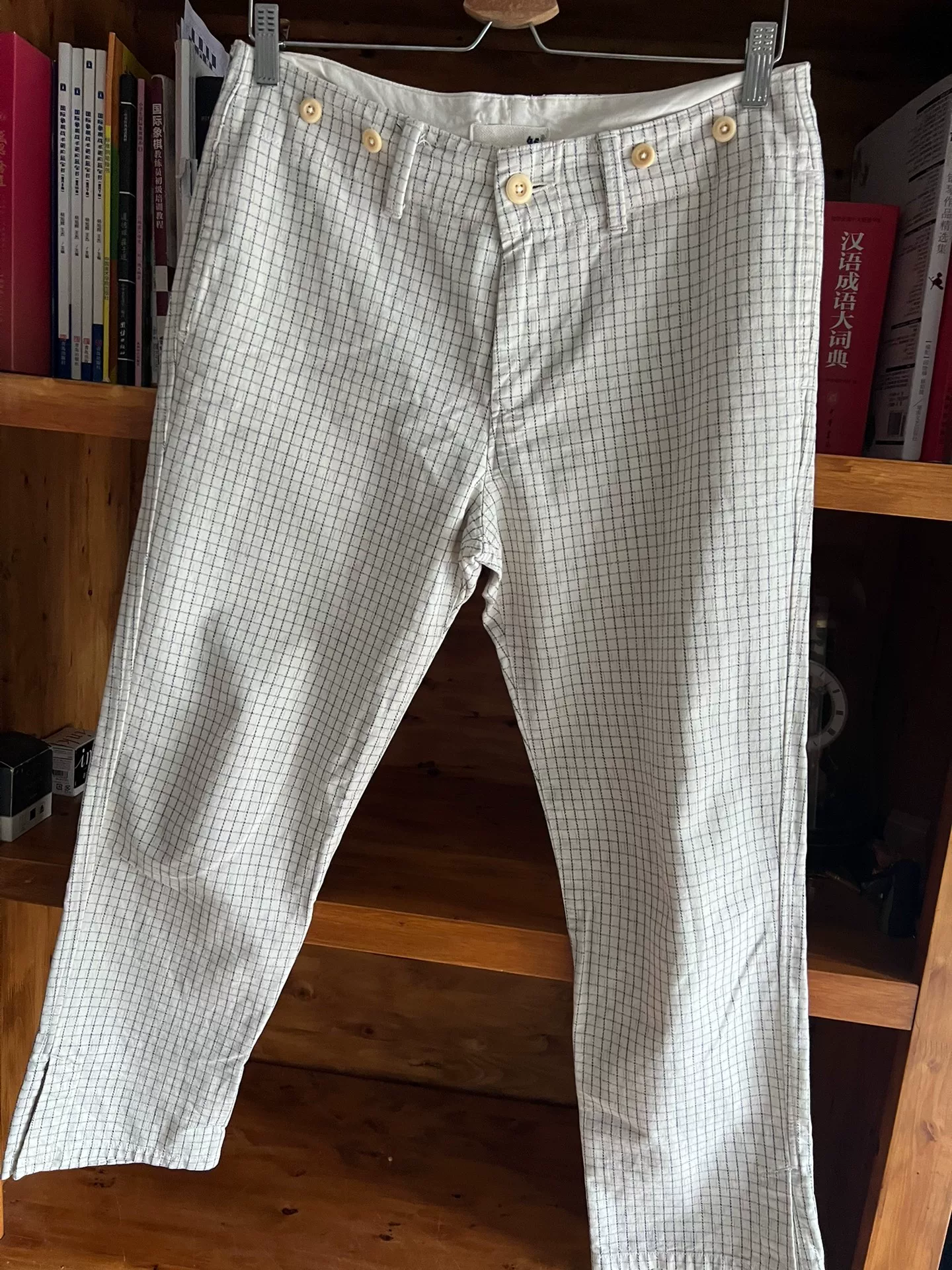 45r Made in Japan Suspender Checkered Cropped Pants — detail