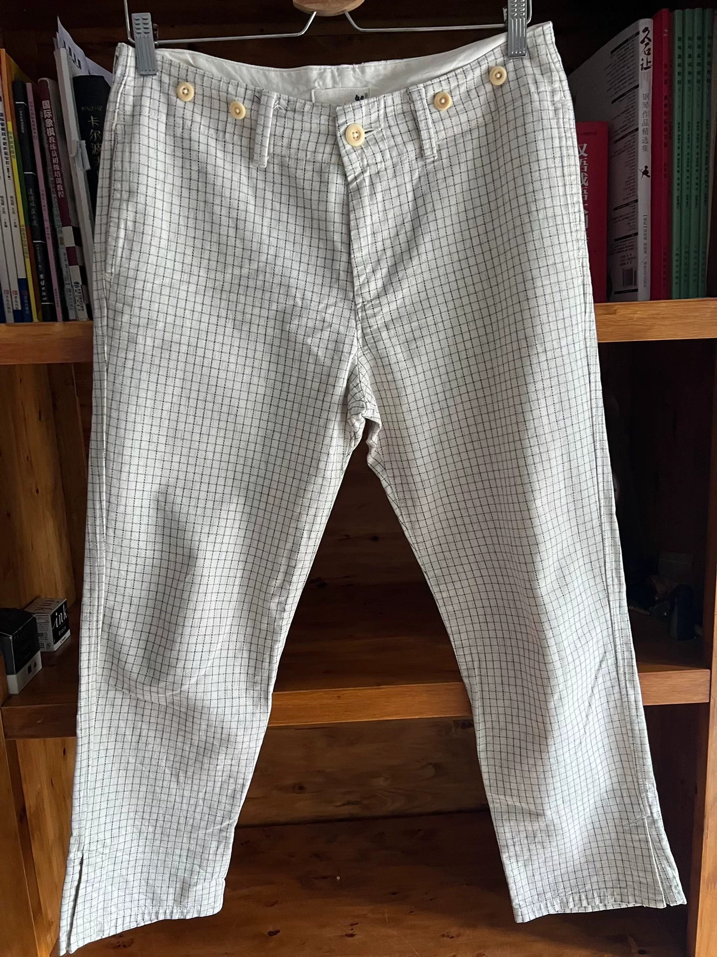 45r Made in Japan Suspender Checkered Cropped Pants — front