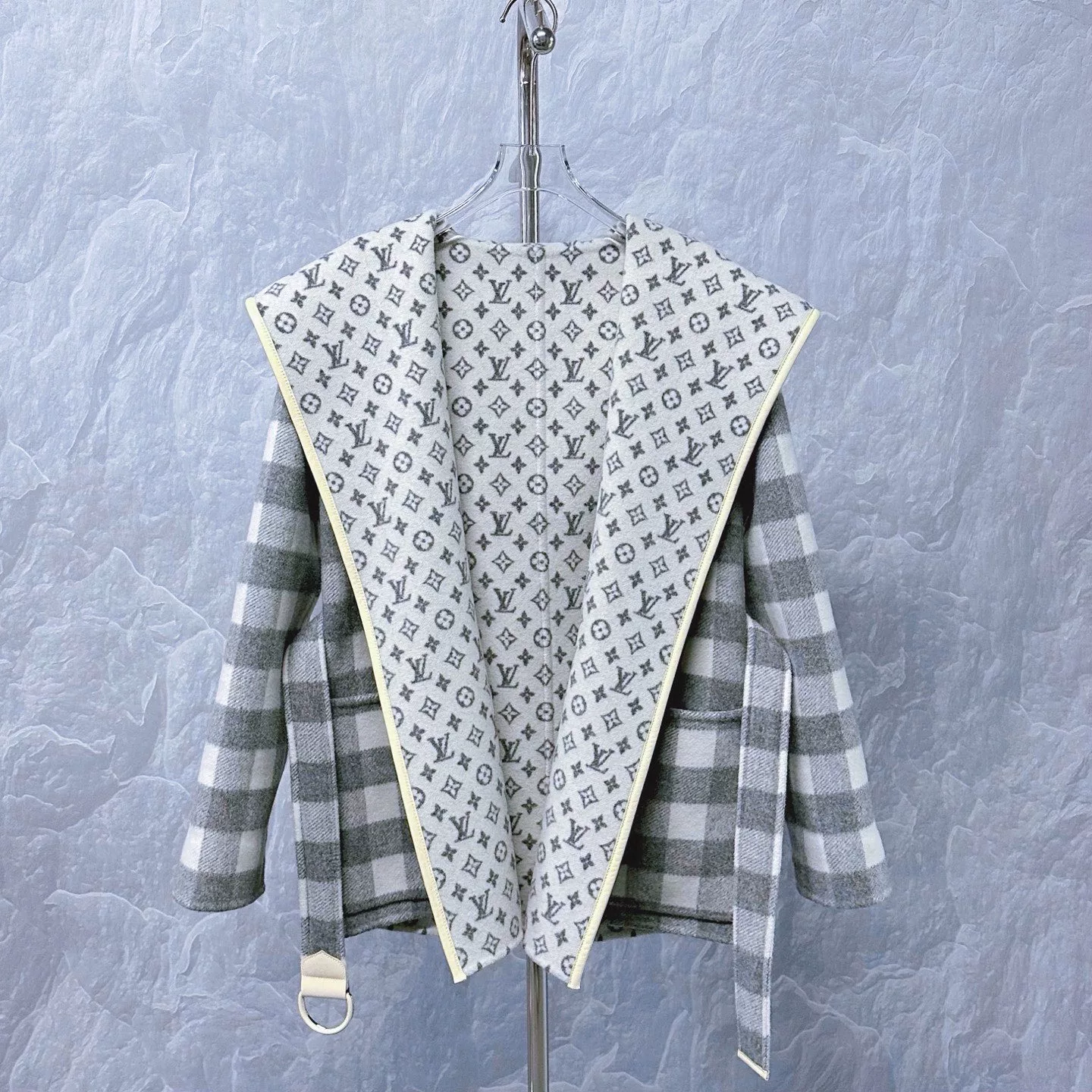 Louis Vuitton Checkered Double-Sided Hooded Coat — front
