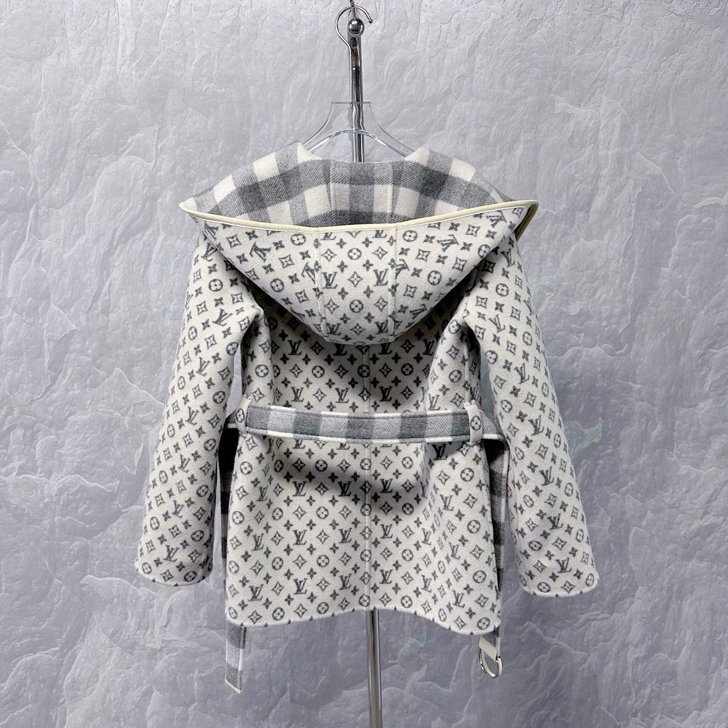 Louis Vuitton Checkered Double-Sided Hooded Coat — label