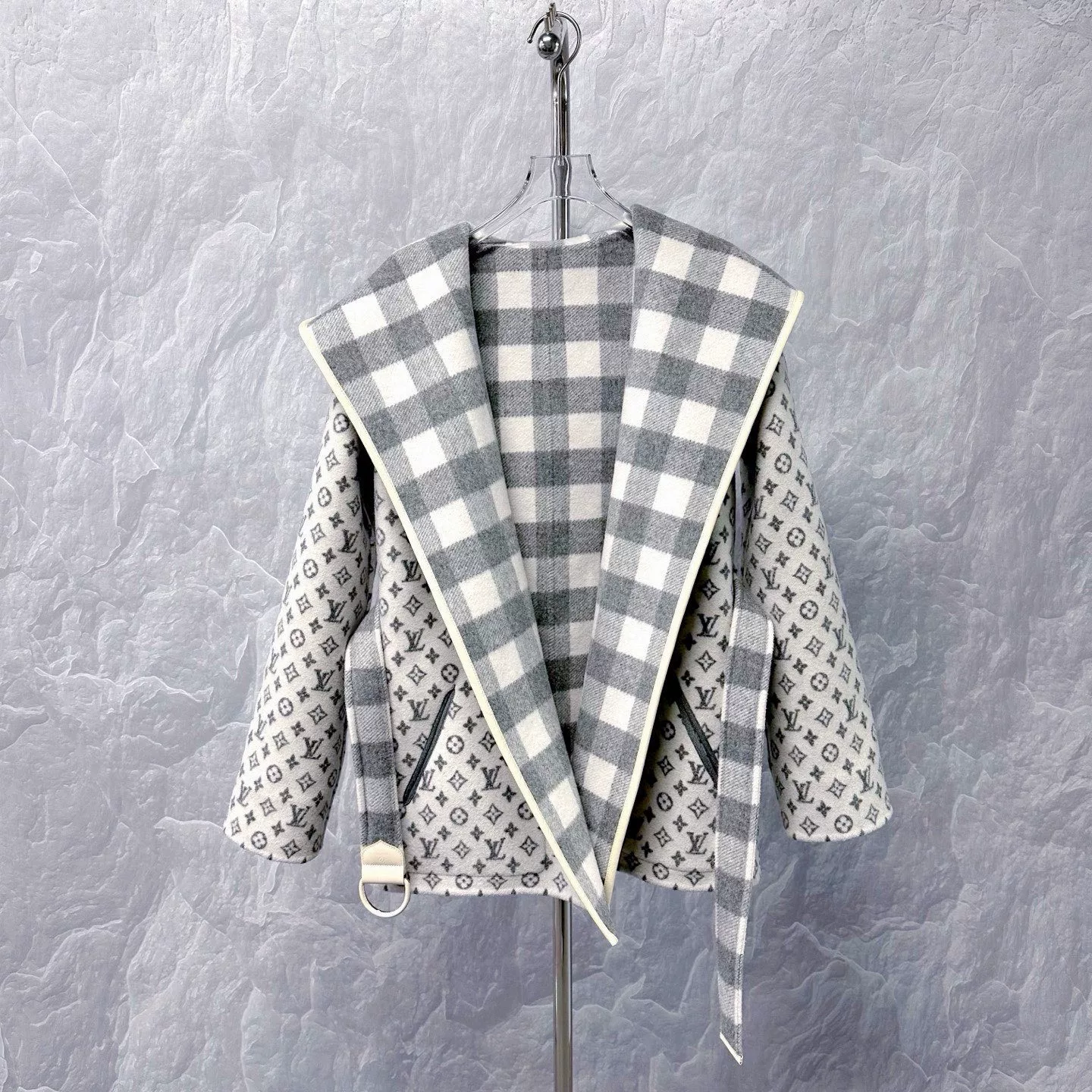 Louis Vuitton Checkered Double-Sided Hooded Coat — back