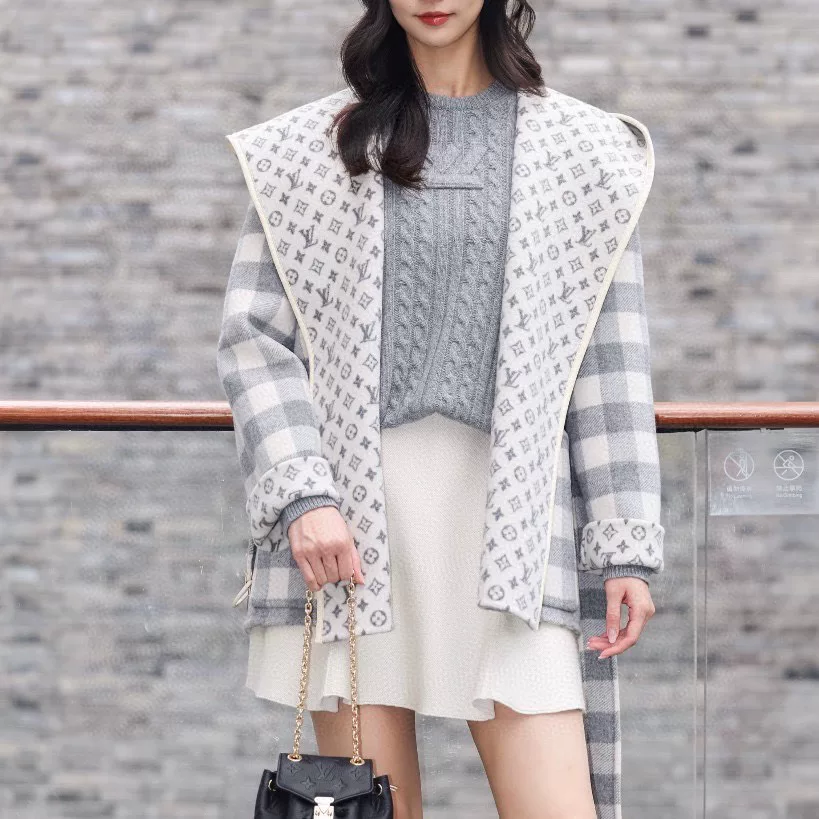 Louis Vuitton Checkered Double-Sided Hooded Coat