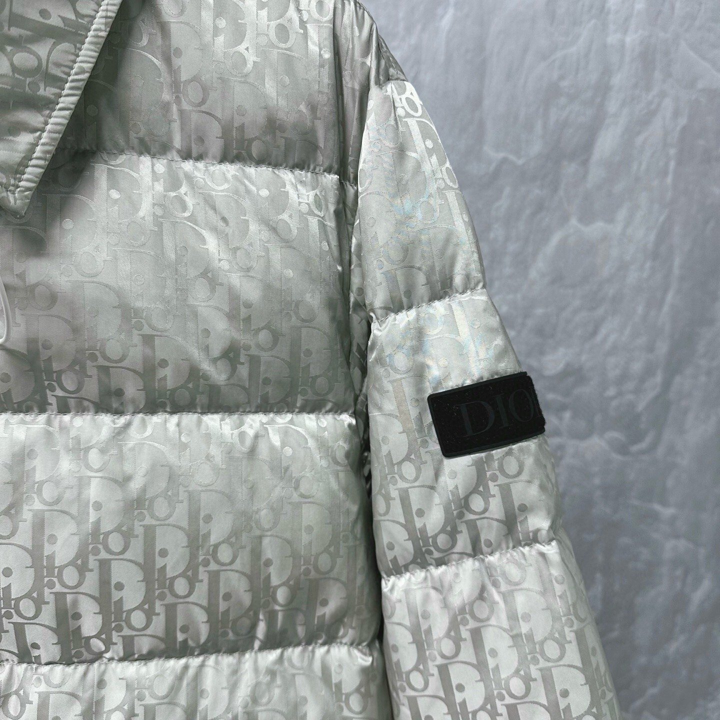 Dior Light Gray Full-Print Lapel Down Jacket — detail