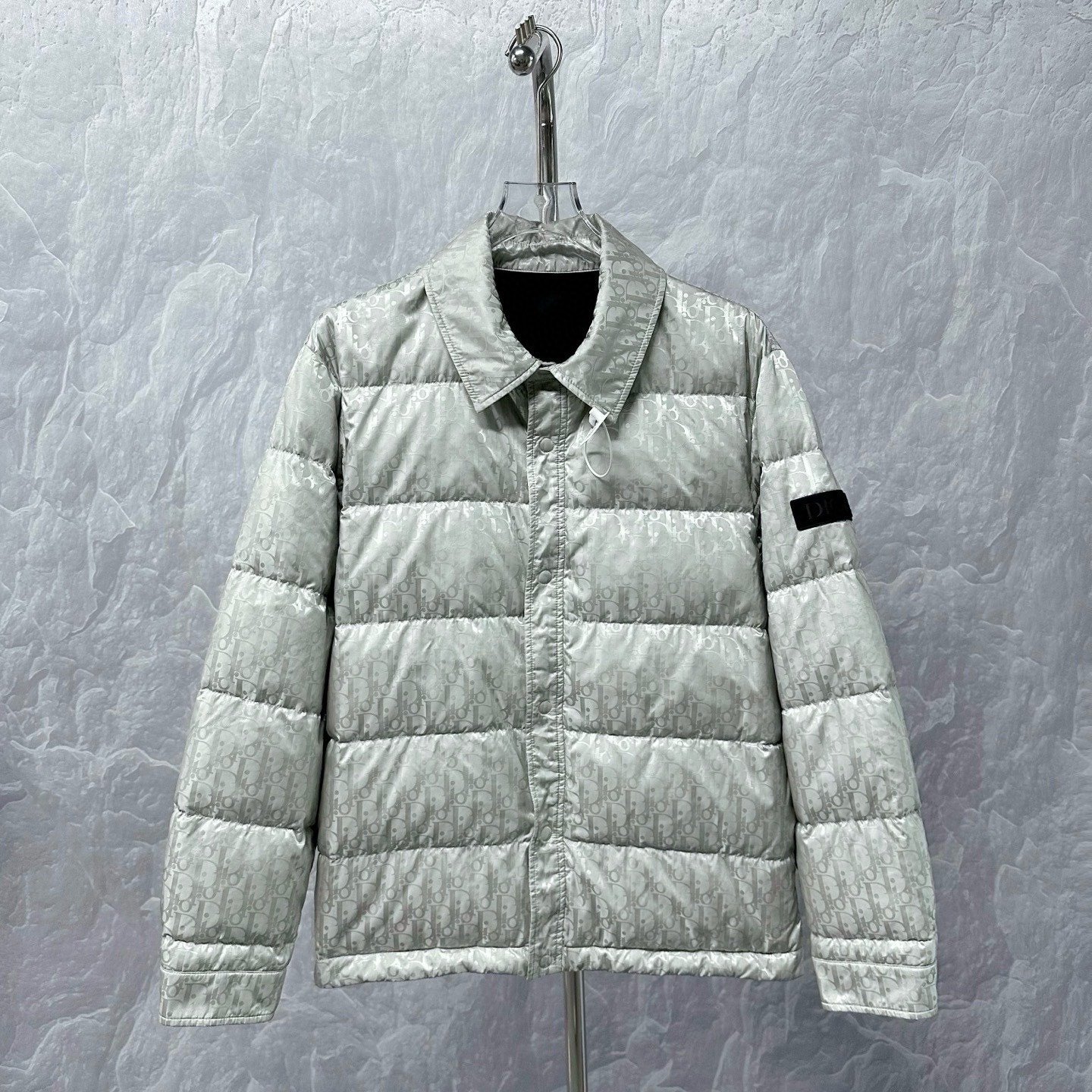 Dior Light Gray Full-Print Lapel Down Jacket