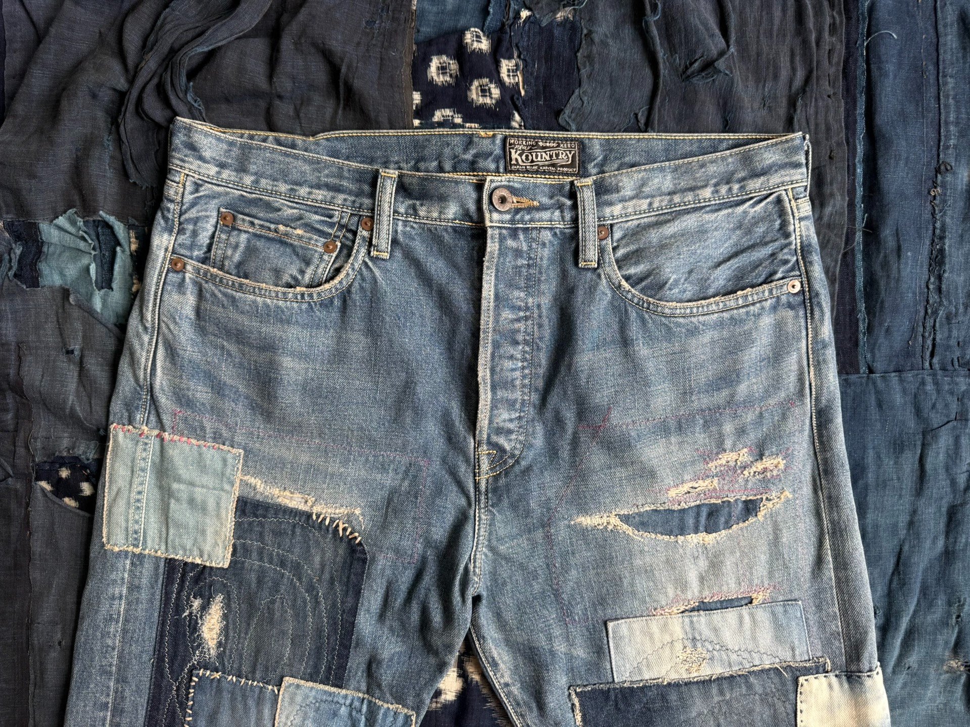 KAPITAL 23AW 14oz Denim Patchwork Jeans — label