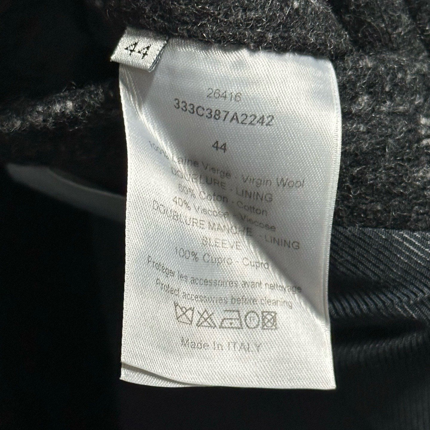Dior Toggle-Button Hooded Coat — label