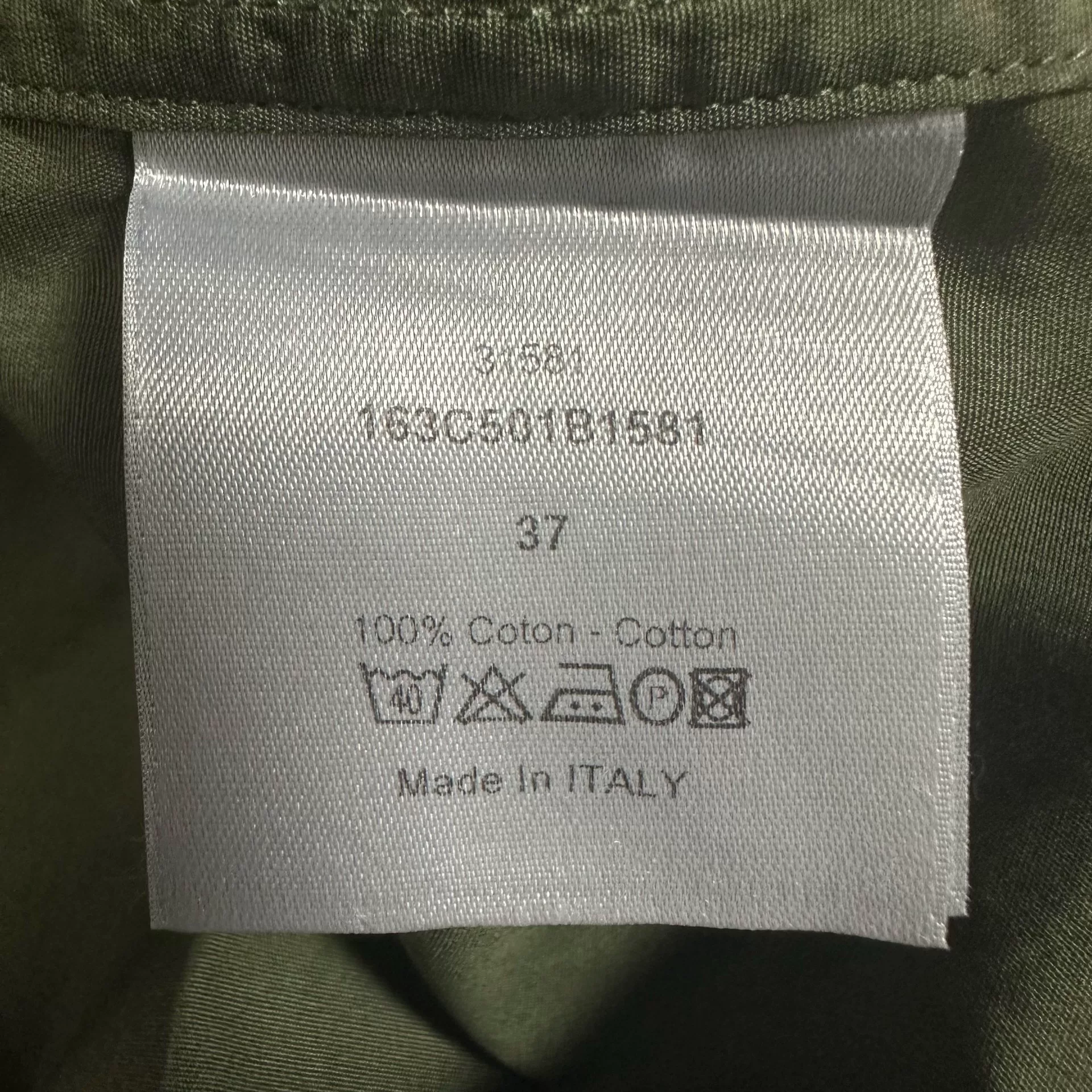 Dior Khaki Green Bee Embroidery Shirt — label