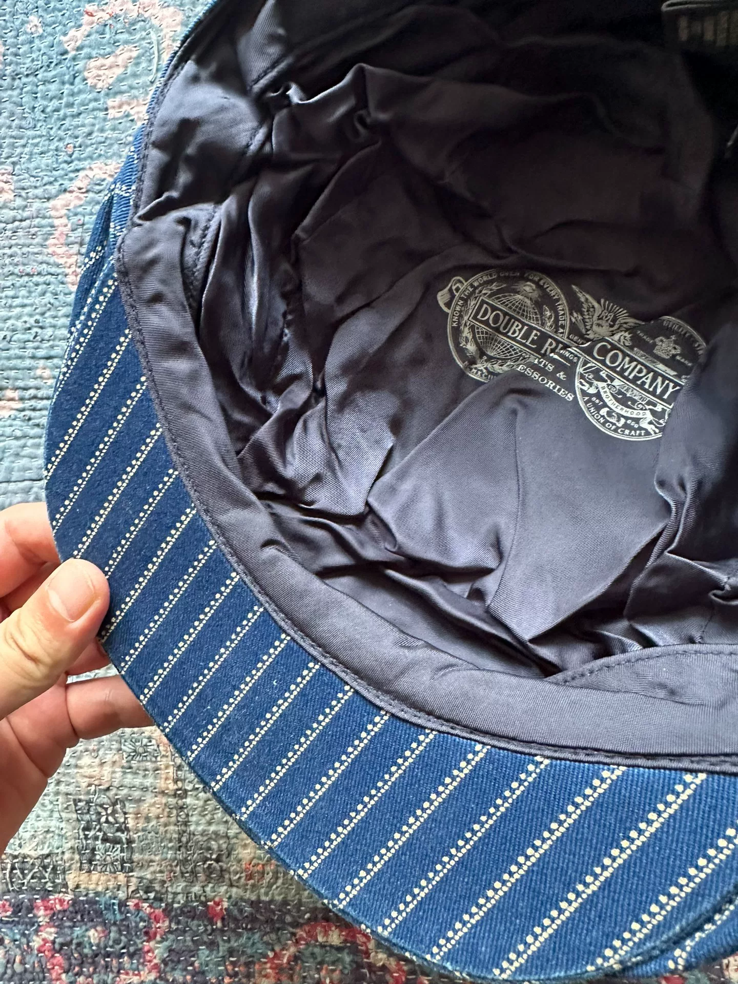 RRL Wabash Blue Striped Newsboy Cap — back