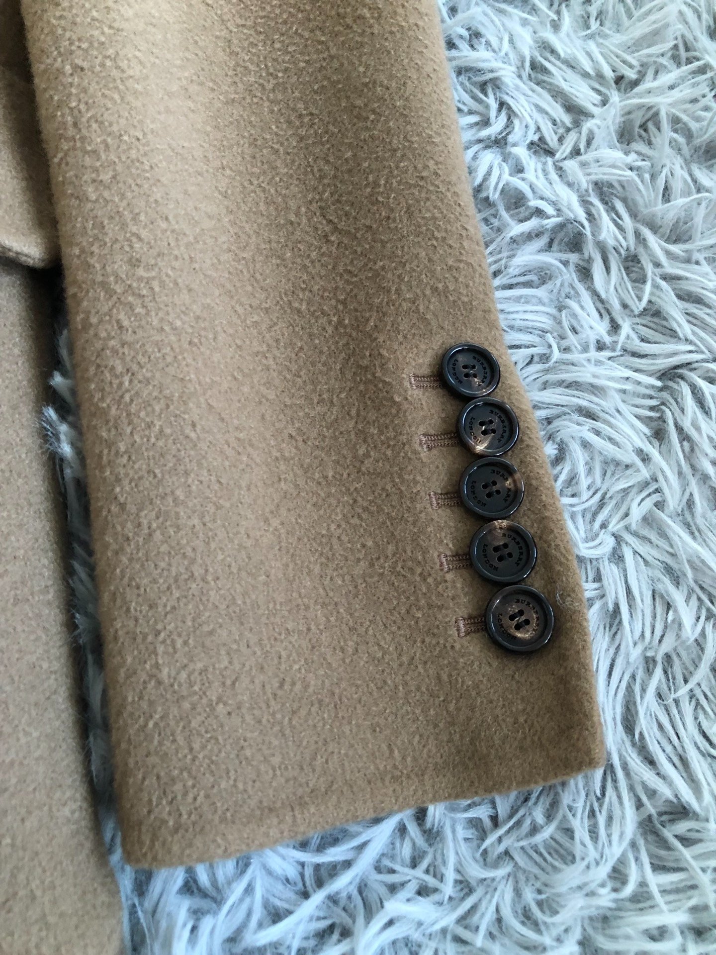 Burberry Camel Peak Lapel Coat — label