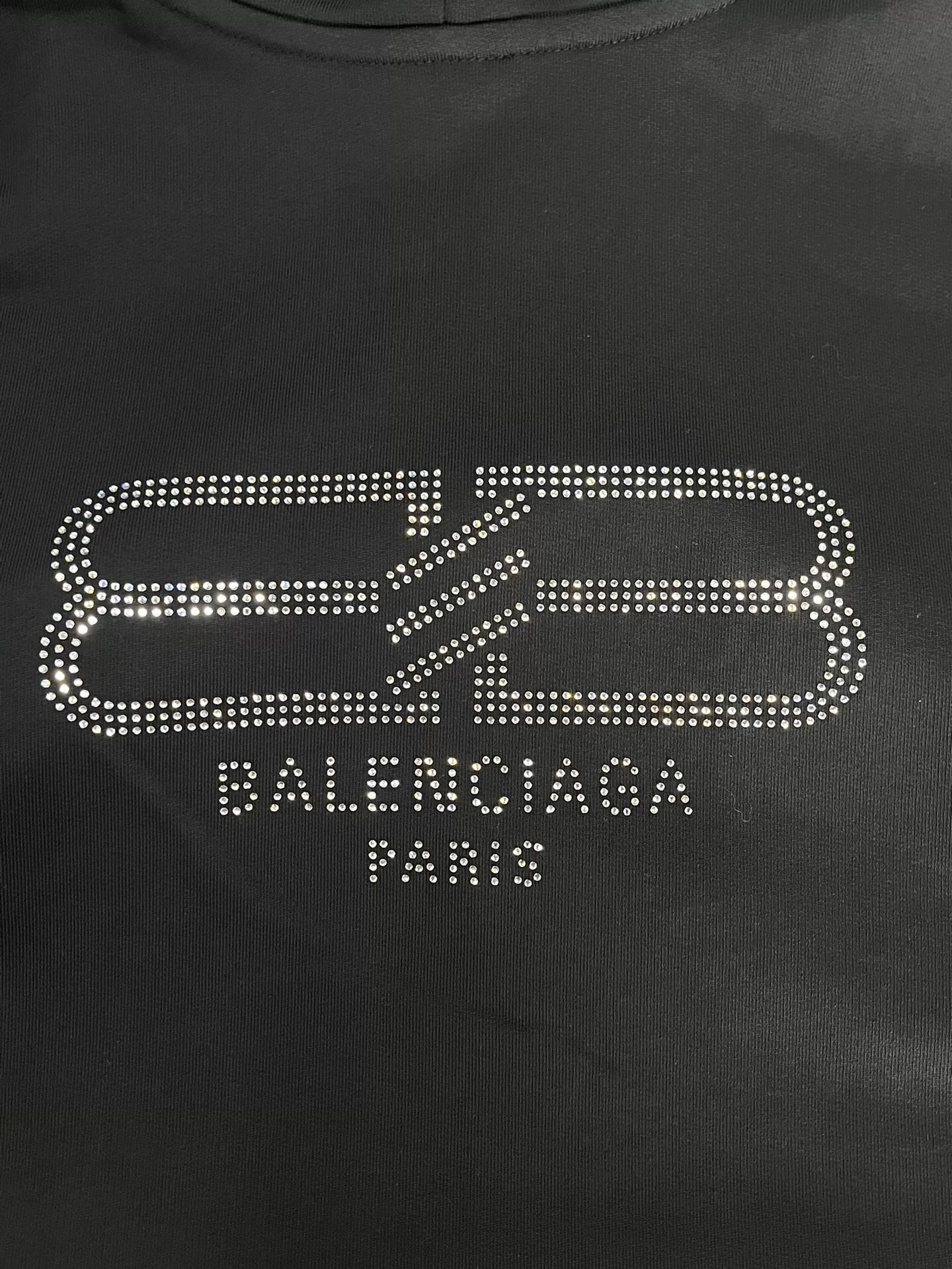 Balenciaga Black Loose Rhinestone Logo Hoodie — detail