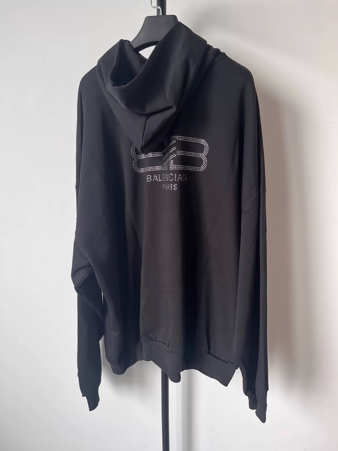 Balenciaga Black Loose Rhinestone Logo Hoodie