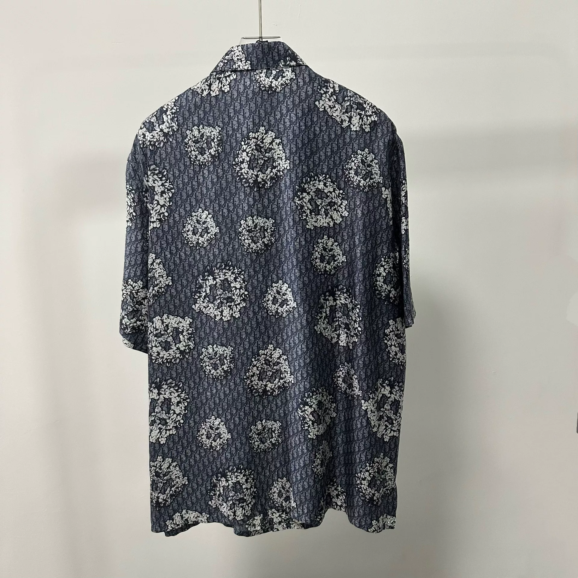 Dior x TEARS Blue Silk Logo Short-Sleeve Shirt — back