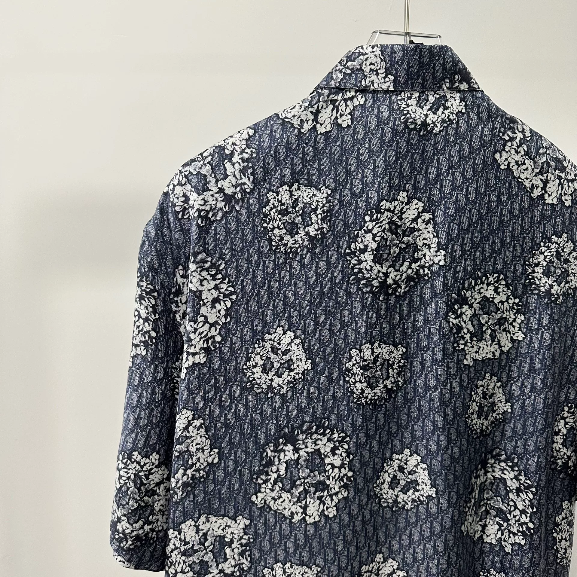 Dior x TEARS Blue Silk Logo Short-Sleeve Shirt — label