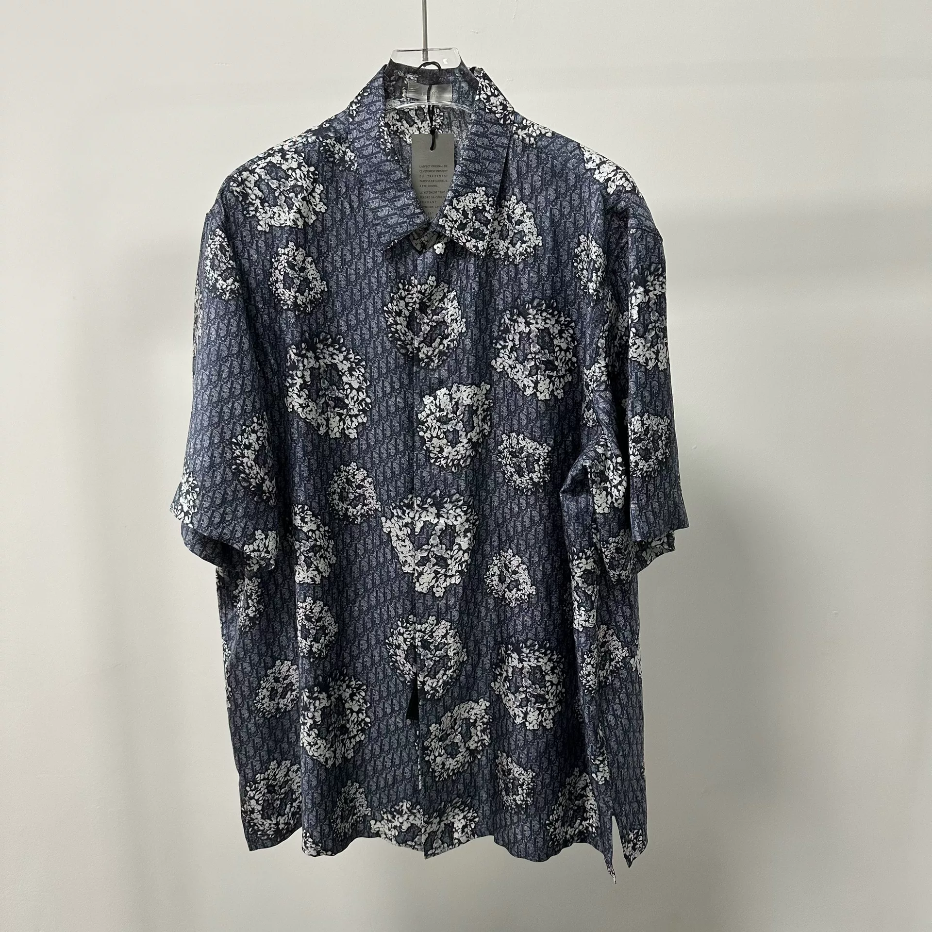 Dior x TEARS Blue Silk Logo Short-Sleeve Shirt