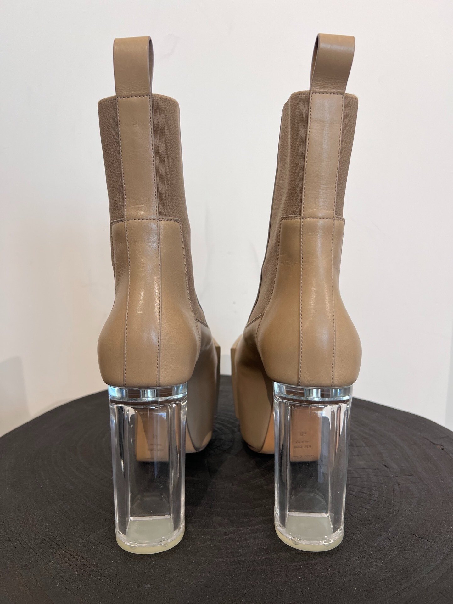 Rick Owens Khaki High-Top Kiss Boots — label