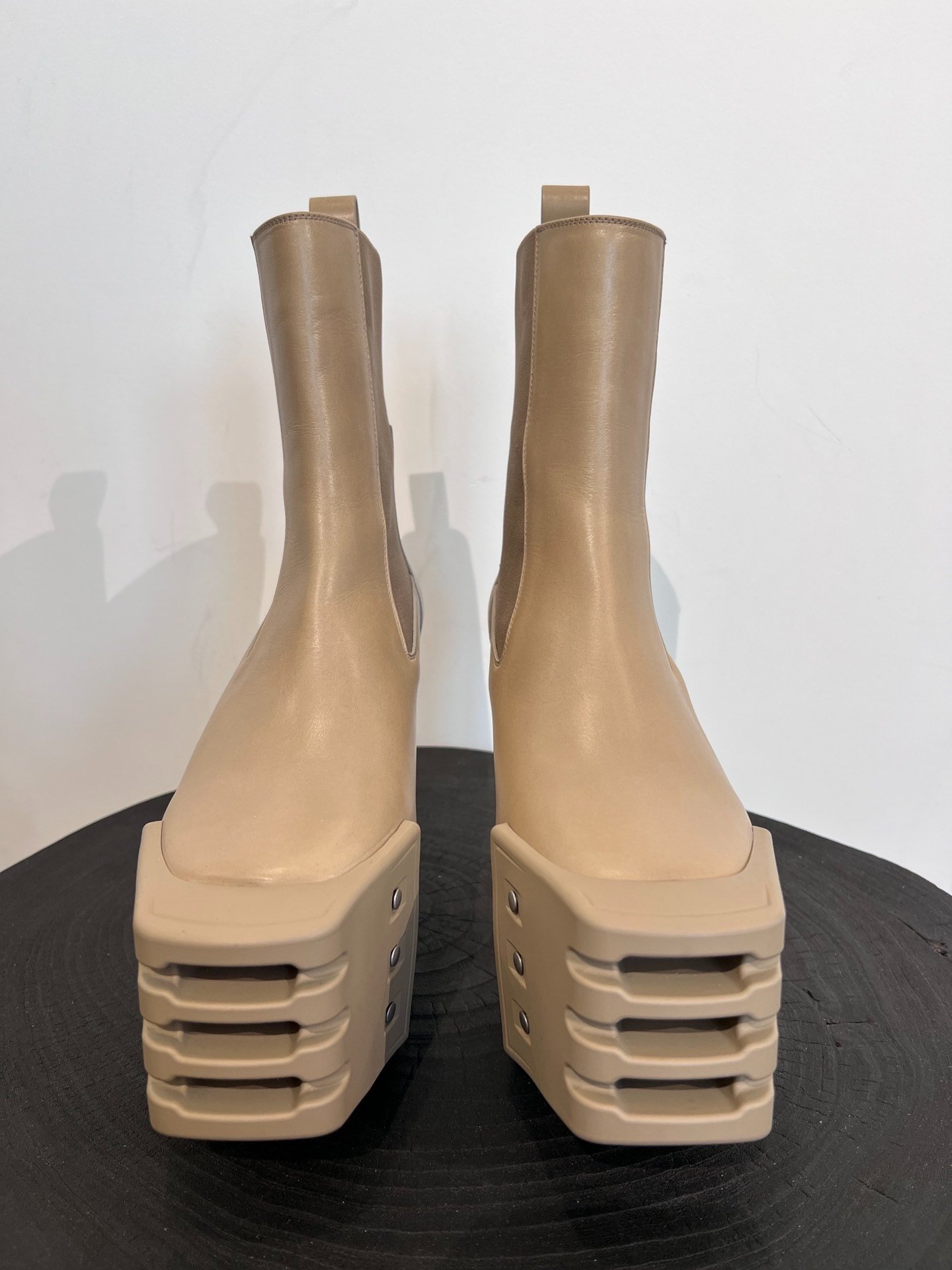 Rick Owens Khaki High-Top Kiss Boots — back