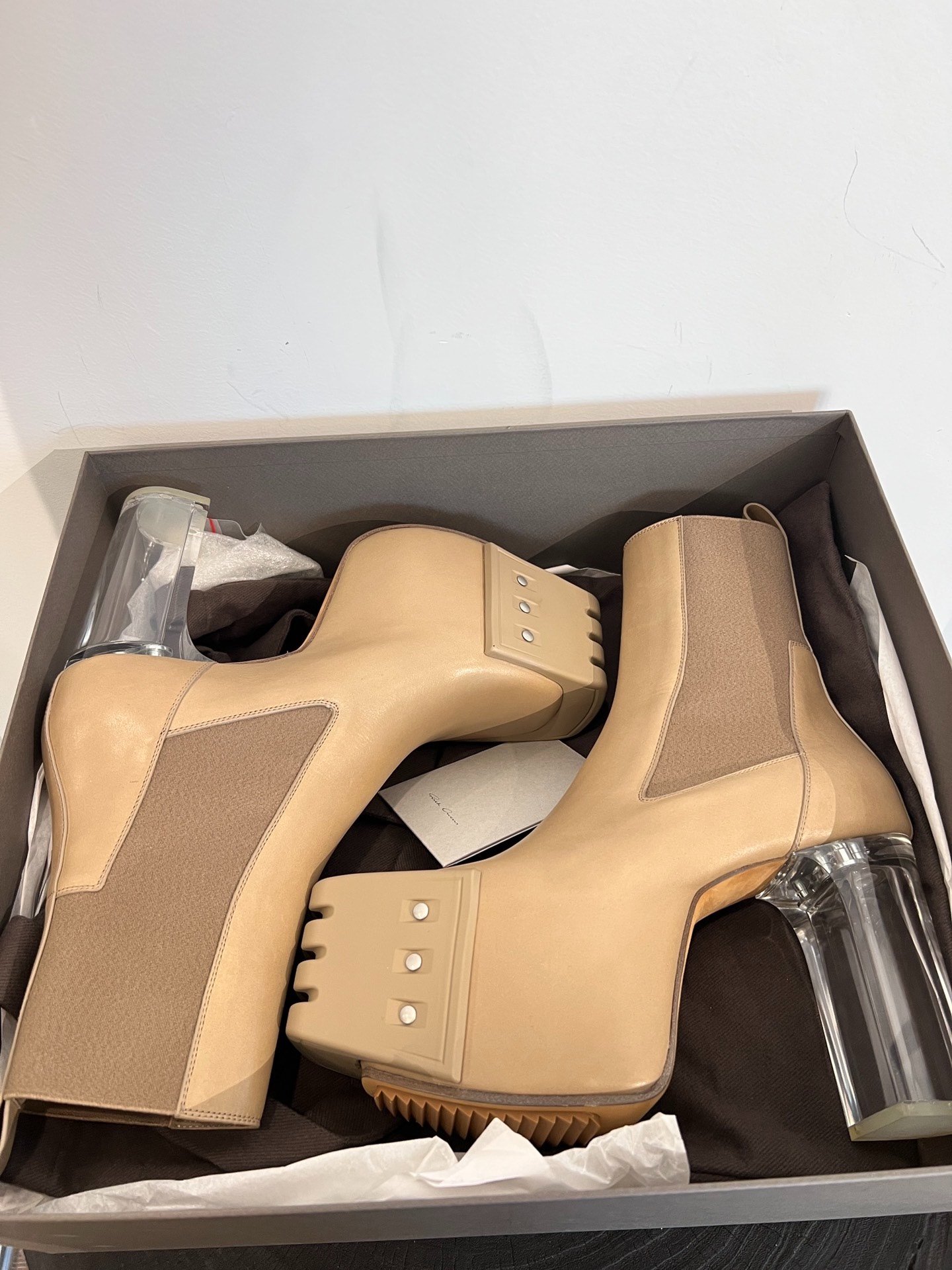 Rick Owens Khaki High-Top Kiss Boots — front