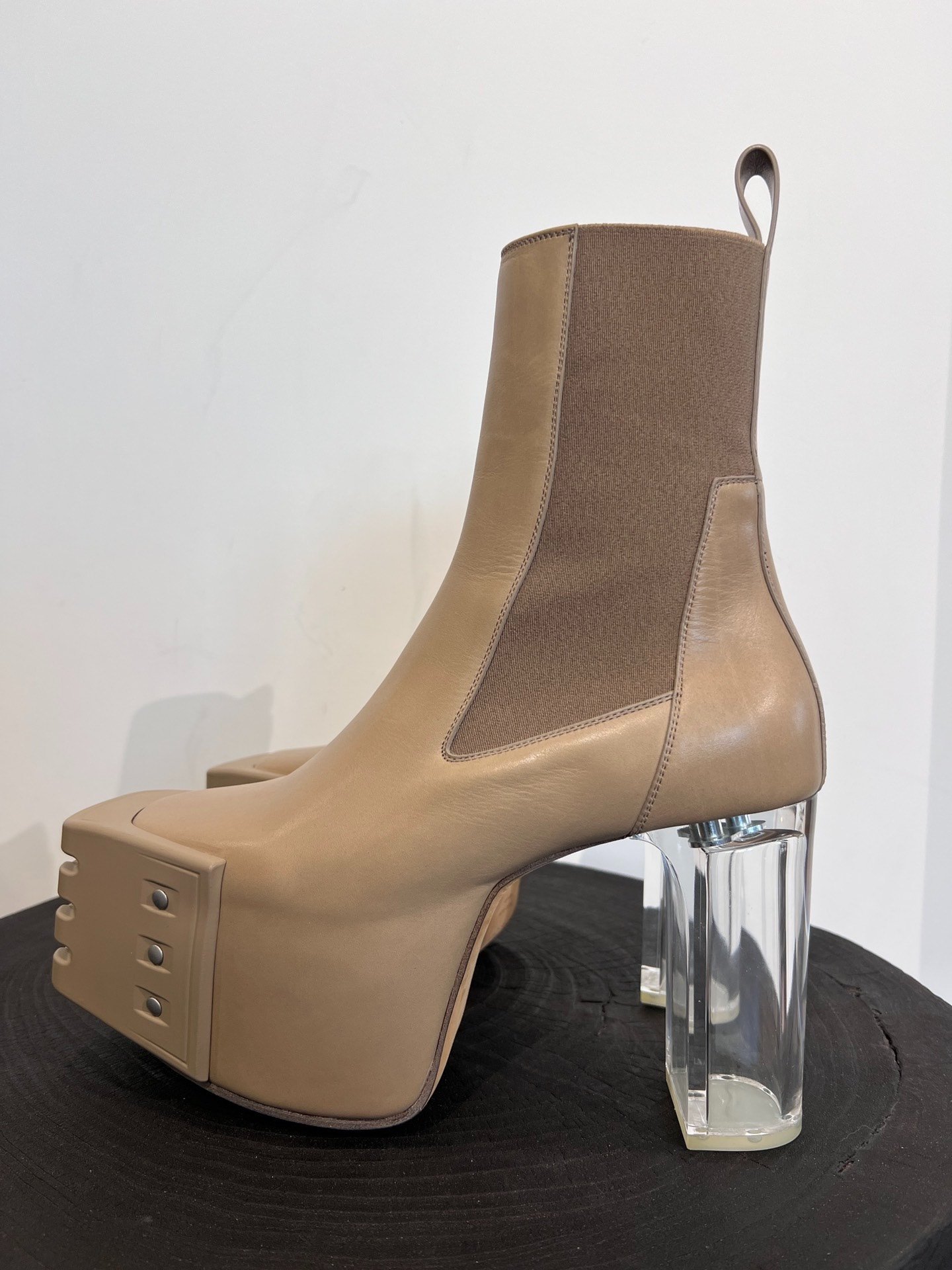 Rick Owens Khaki High-Top Kiss Boots — detail