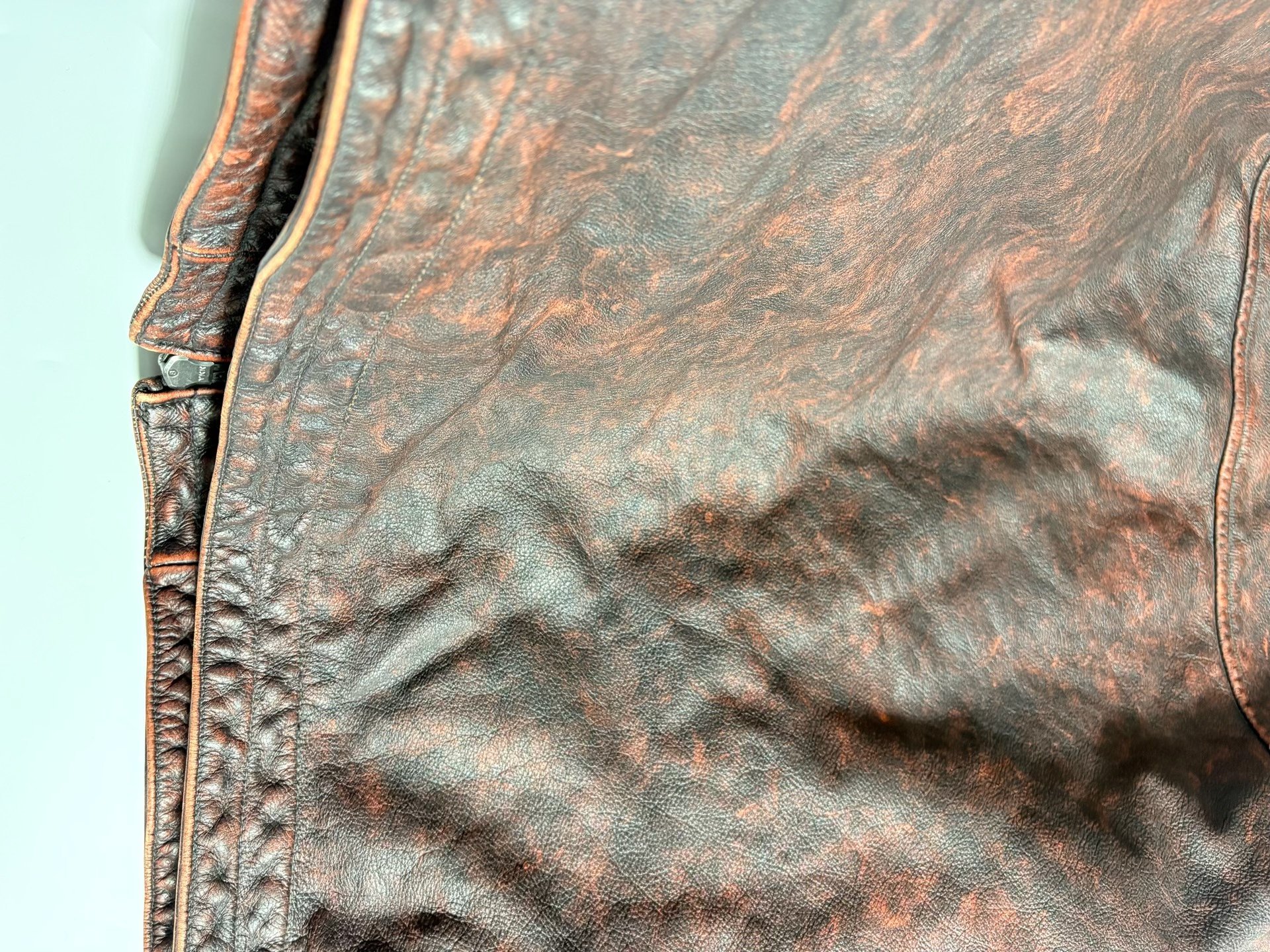 Prizm Works Distressed Leather Jacket — label