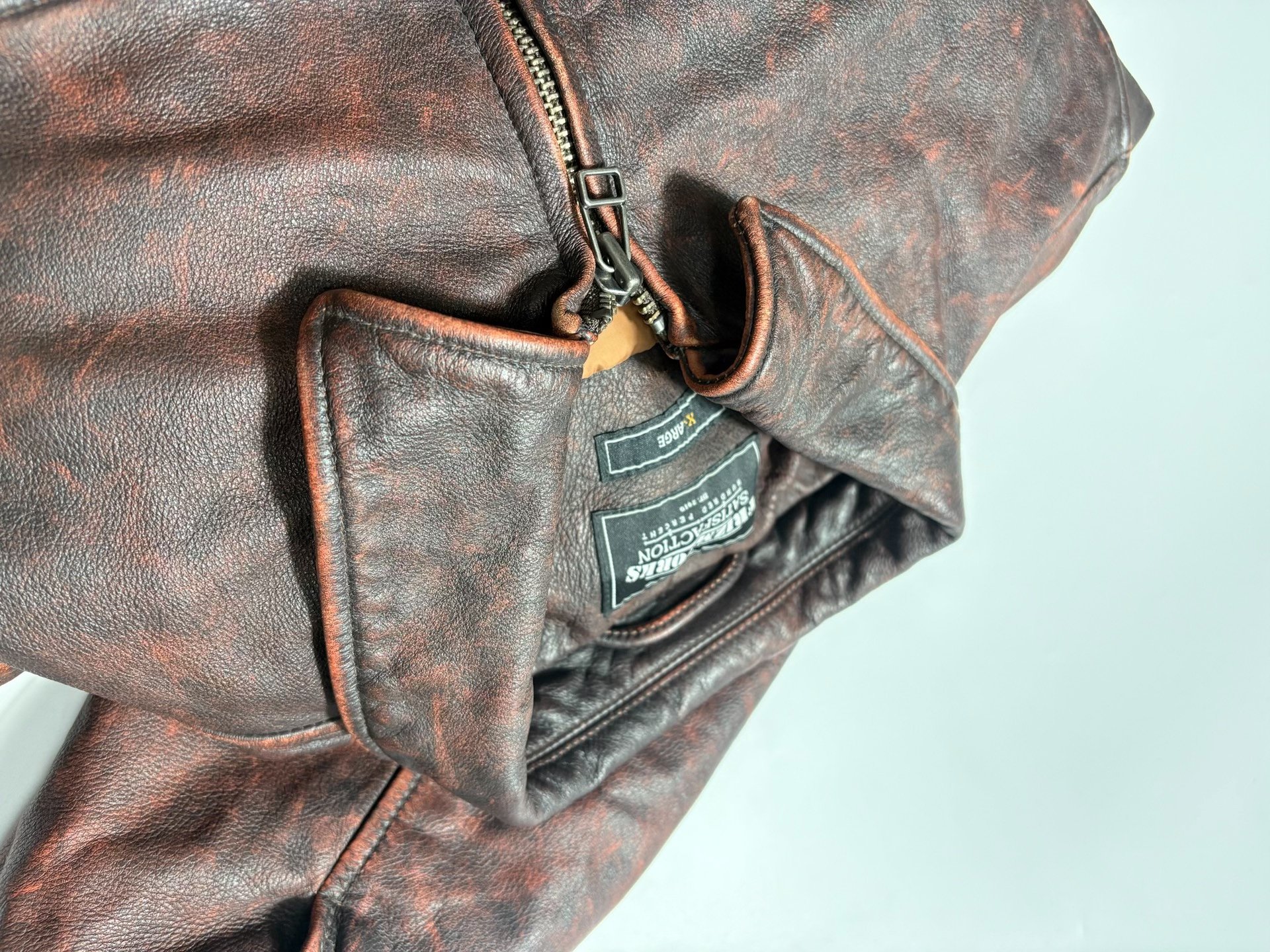 Prizm Works Distressed Leather Jacket — detail