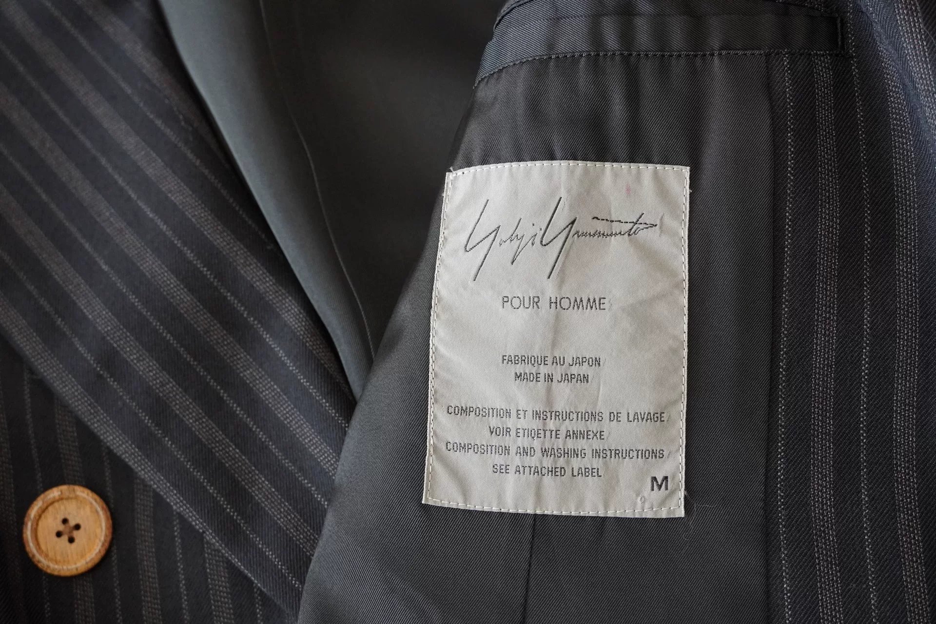 Yohji Yamamoto 95AW Striped Double-Breasted Jacket — label