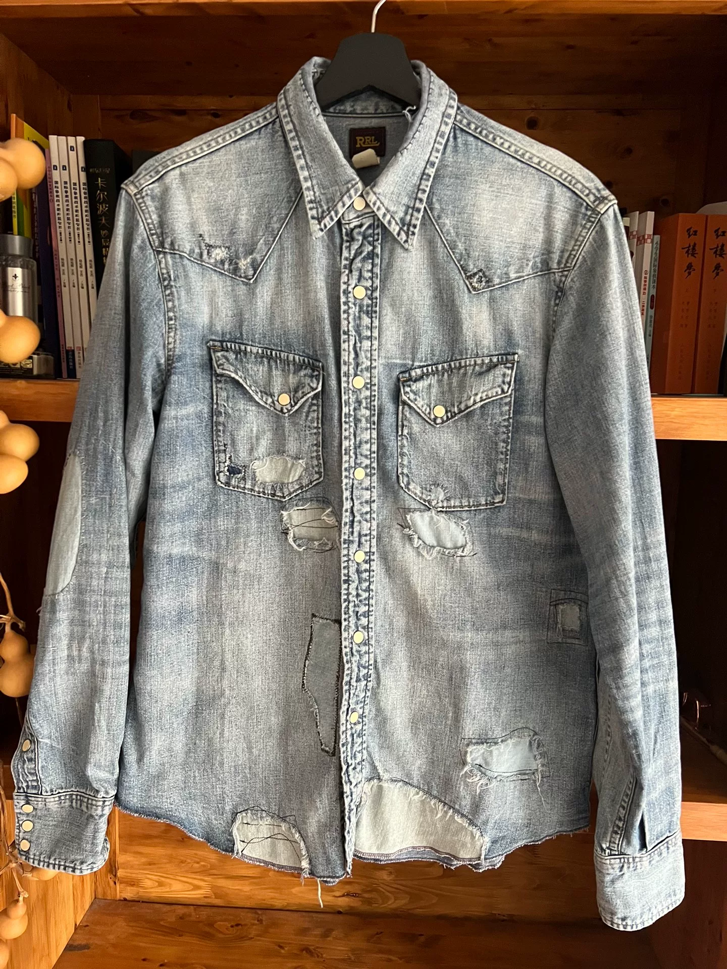 RRL Double RL Distressed Denim Long-Sleeve Shirt