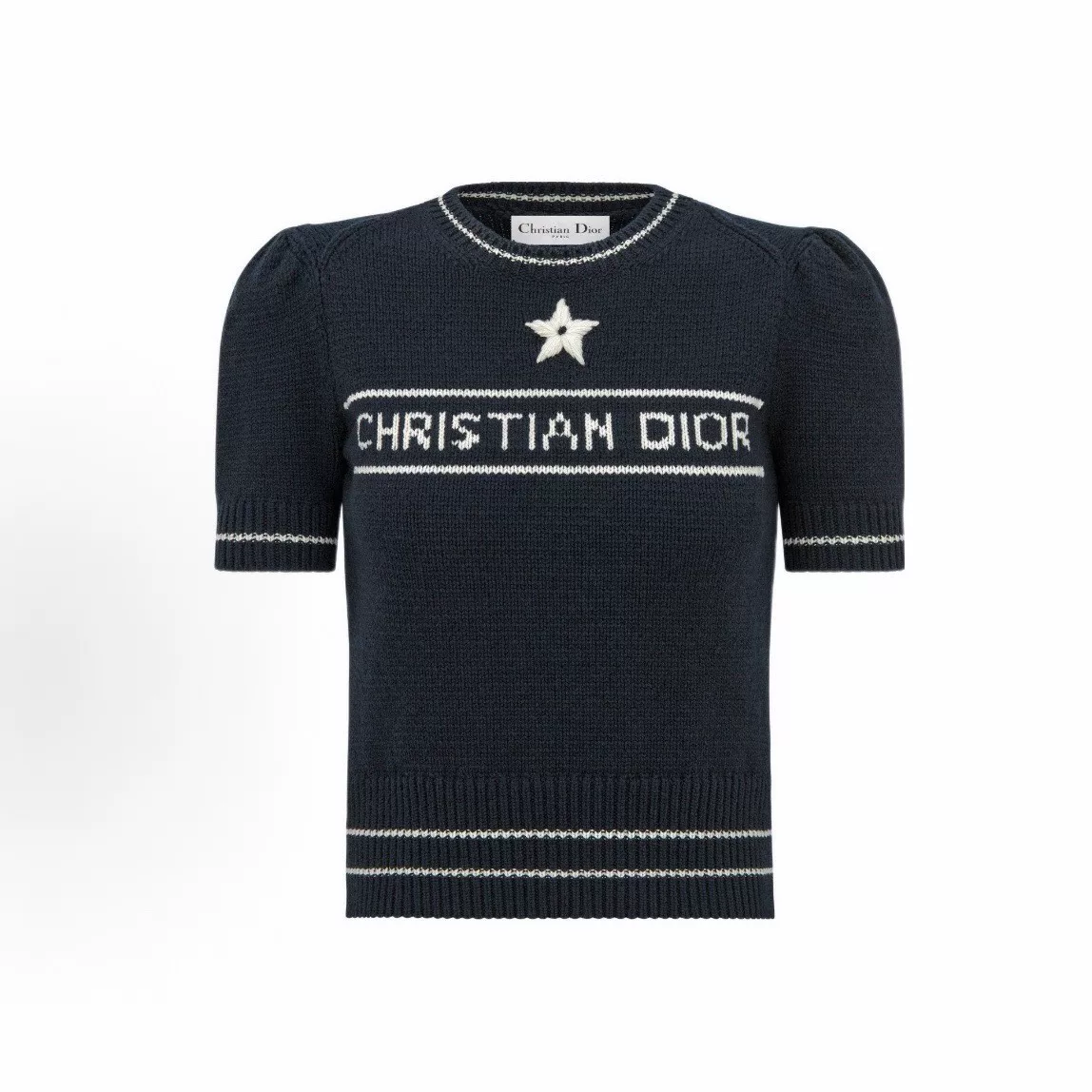 Dior Star Lettering Knit Short-Sleeve Top