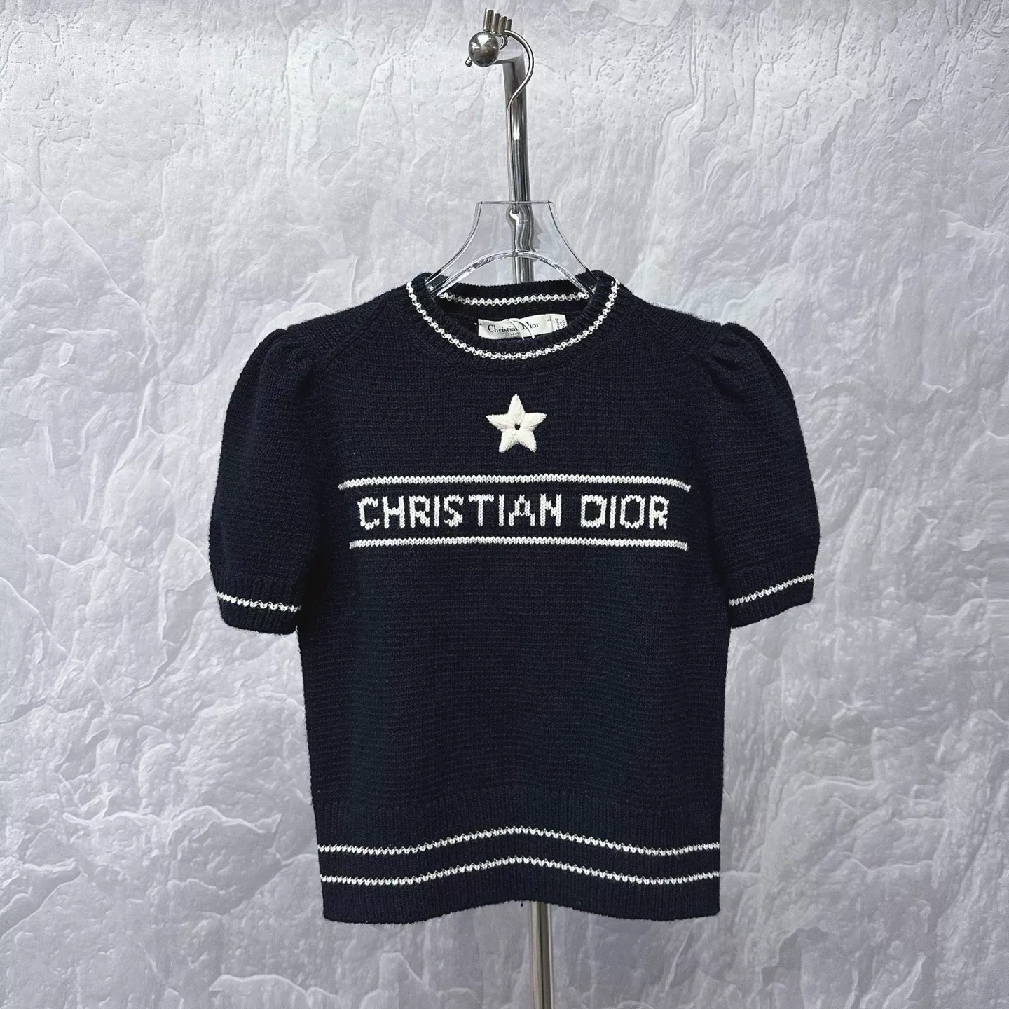 Dior Star Lettering Knit Short-Sleeve Top — detail