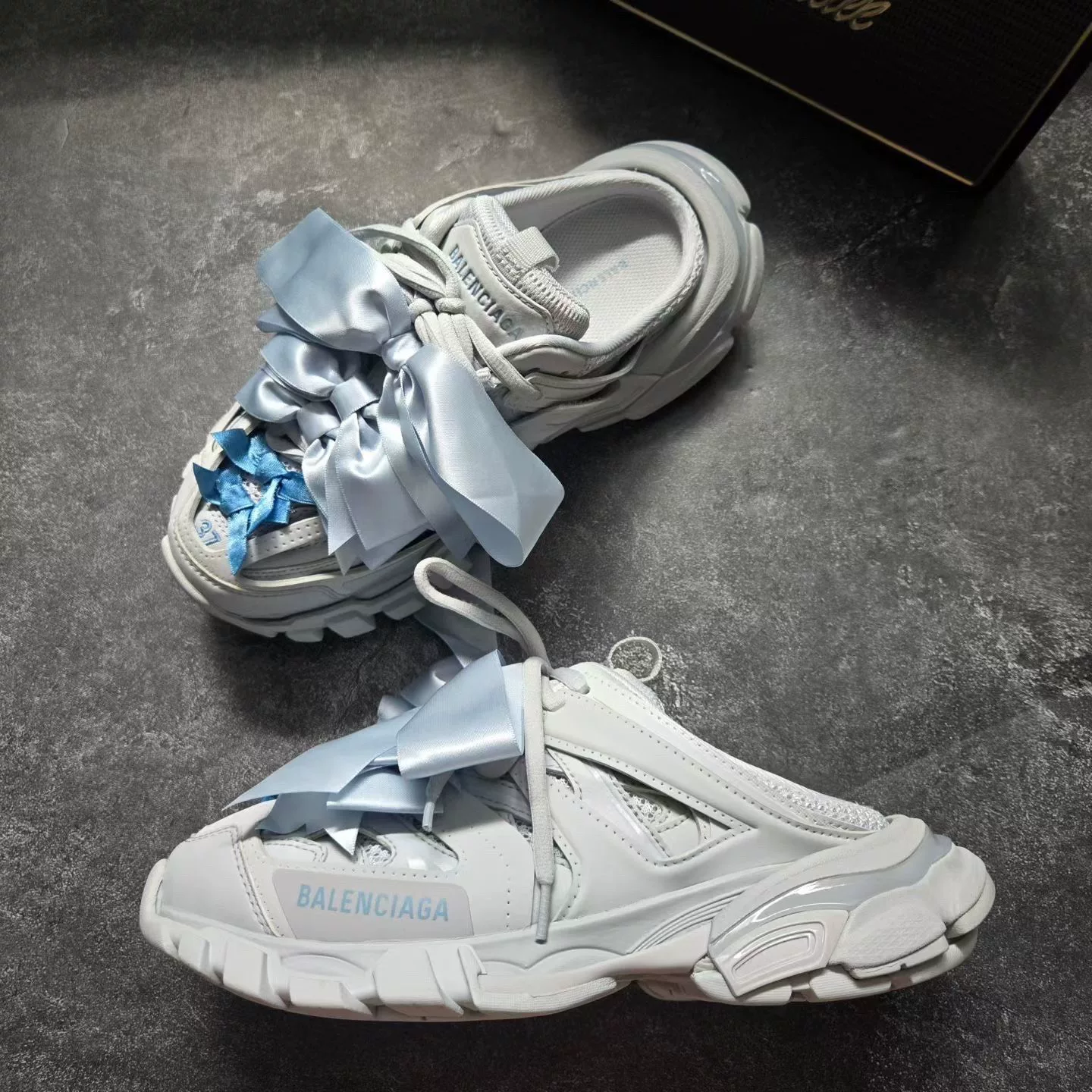 Balenciaga Track Slides with Blue Bows — back