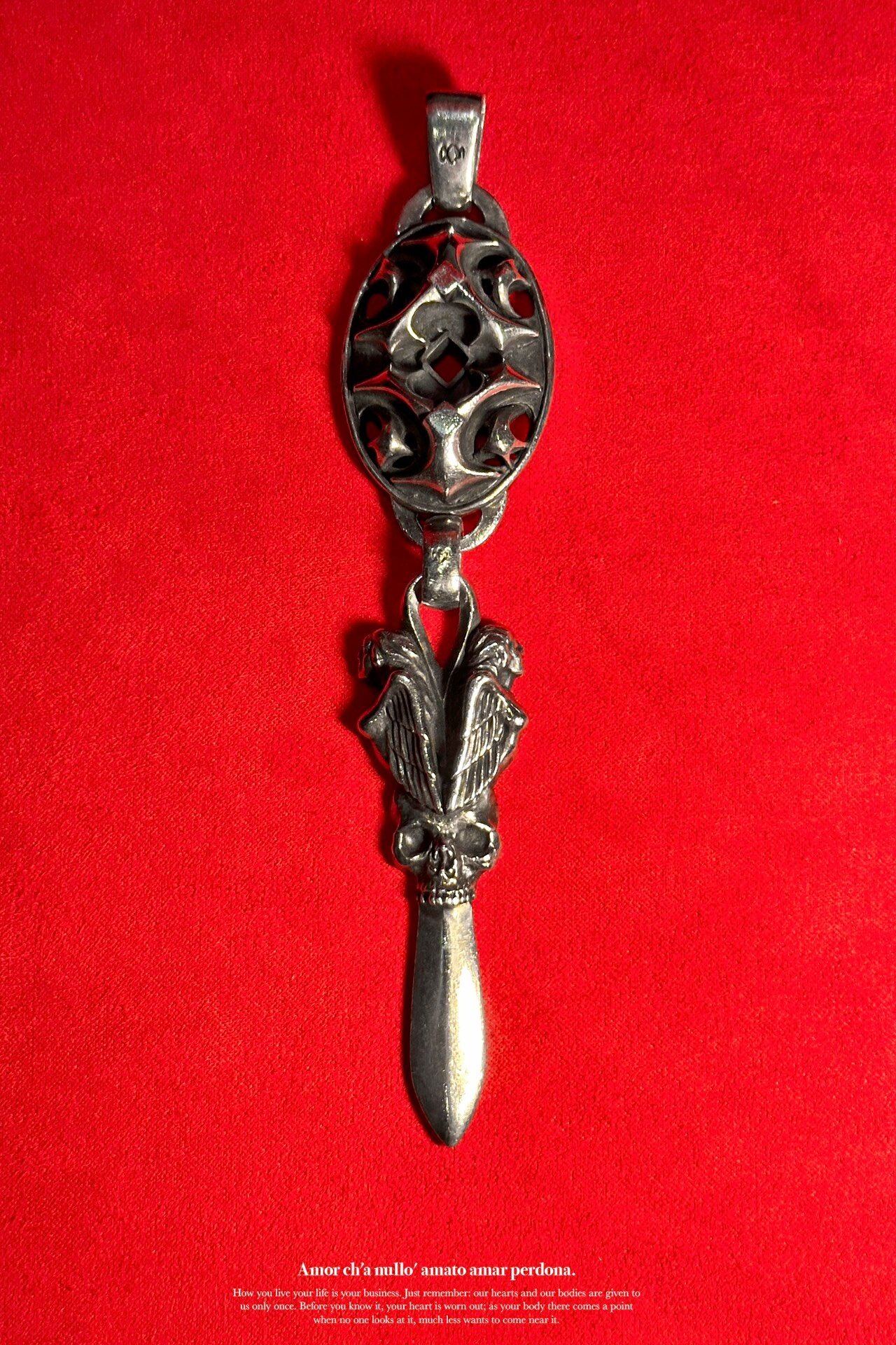 Yohji Yamamoto Gothic Silver Skeleton Pendant — front