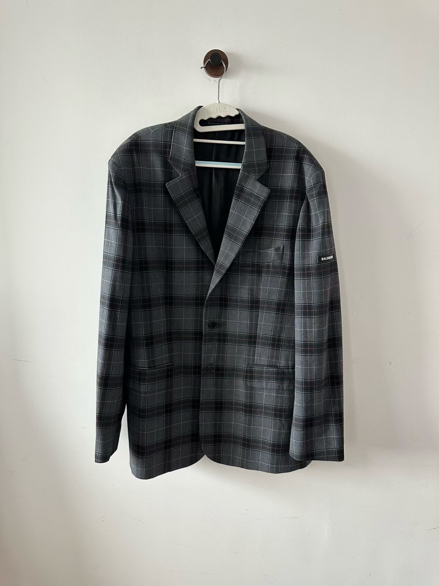 Balenciaga Checkered Sleeve Badge Blazer