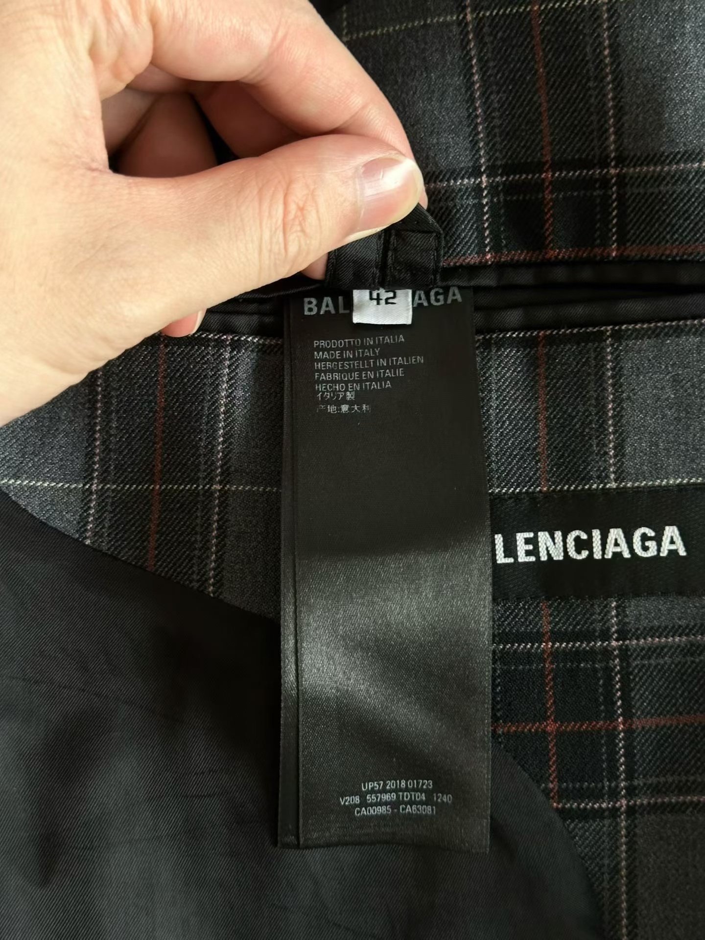 Balenciaga Checkered Sleeve Badge Blazer — detail