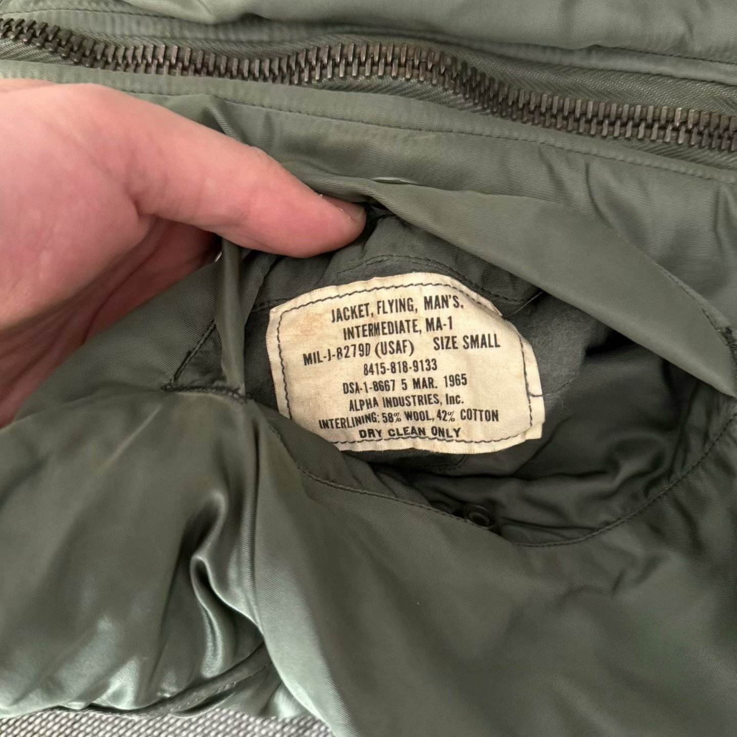 Vintage Alpha MA-1 Bomber Jacket — label
